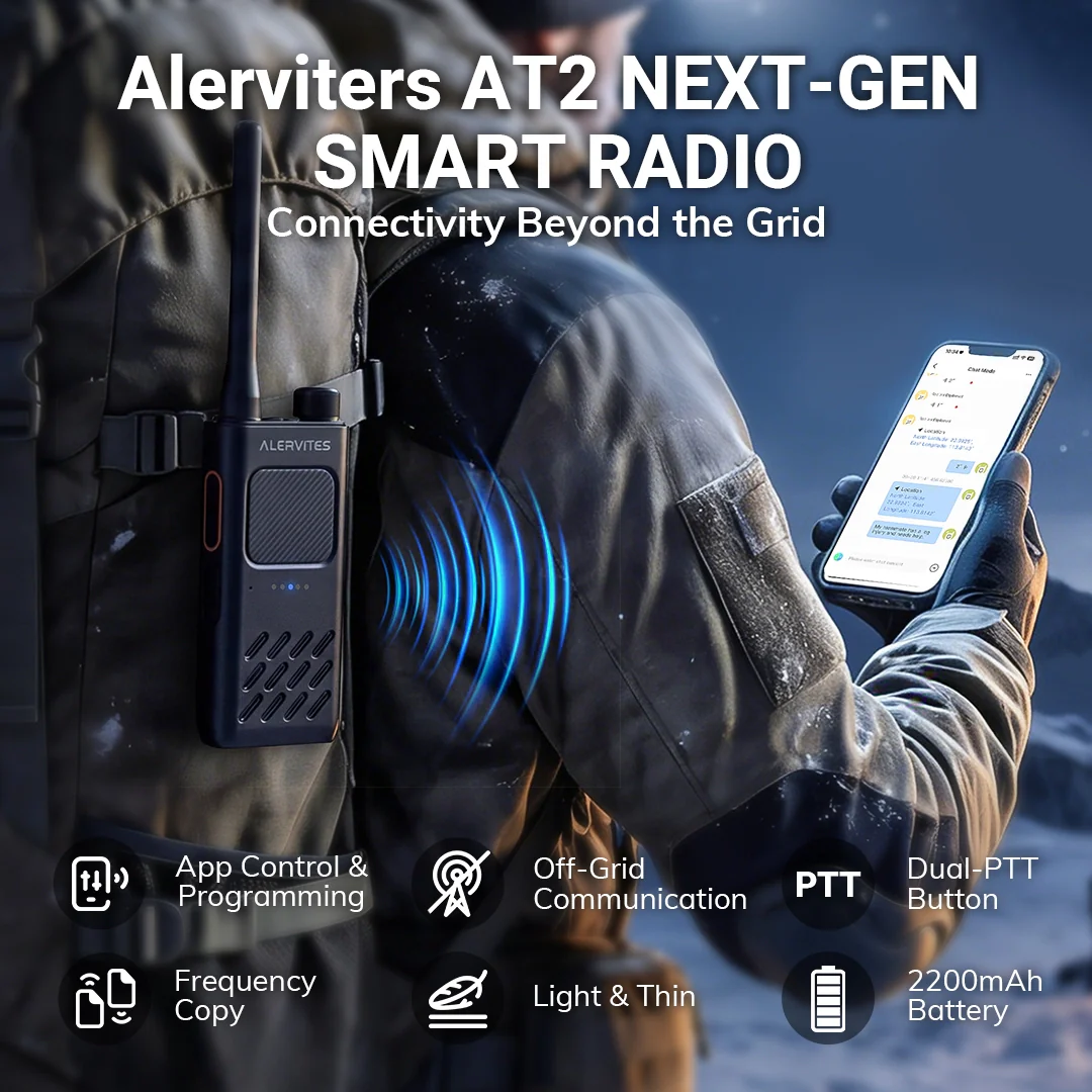 Alervites AT2 Smart UHF Radio | Off-Grid Text & Pic | App Control & Programming | 16mm Ultra-Thin | Dual-PTT | 2200mAh | USB-C Charging - Image 11