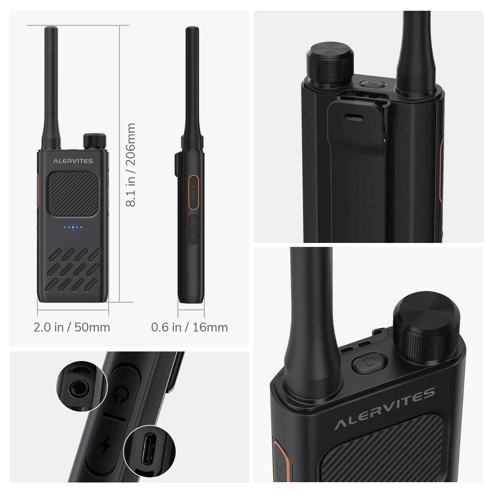 Alervites AT2 Smart UHF Radio | Off-Grid Text & Pic | App Control & Programming | 16mm Ultra-Thin | Dual-PTT | 2200mAh | USB-C Charging - Image 2