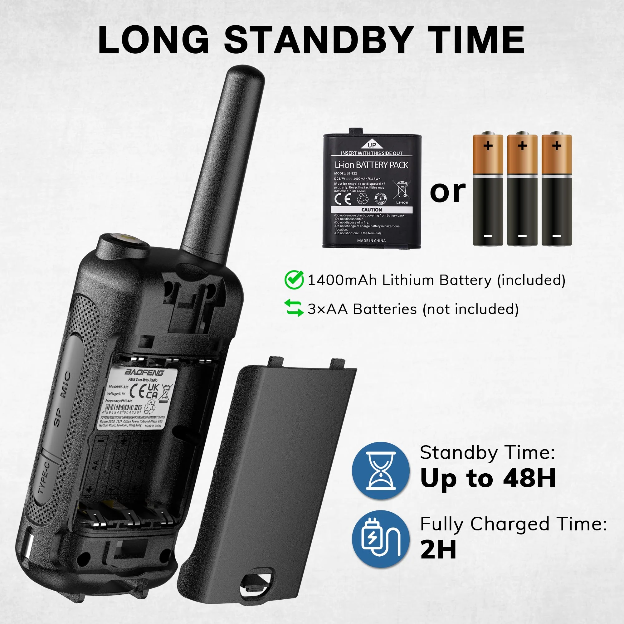Baofeng BF-33C FRS/PMR Radio | USB-C Charging | Dual Watch | VOX | NOAA | 3 Pack | For Outdoor Play & Family Adventures - Image 4
