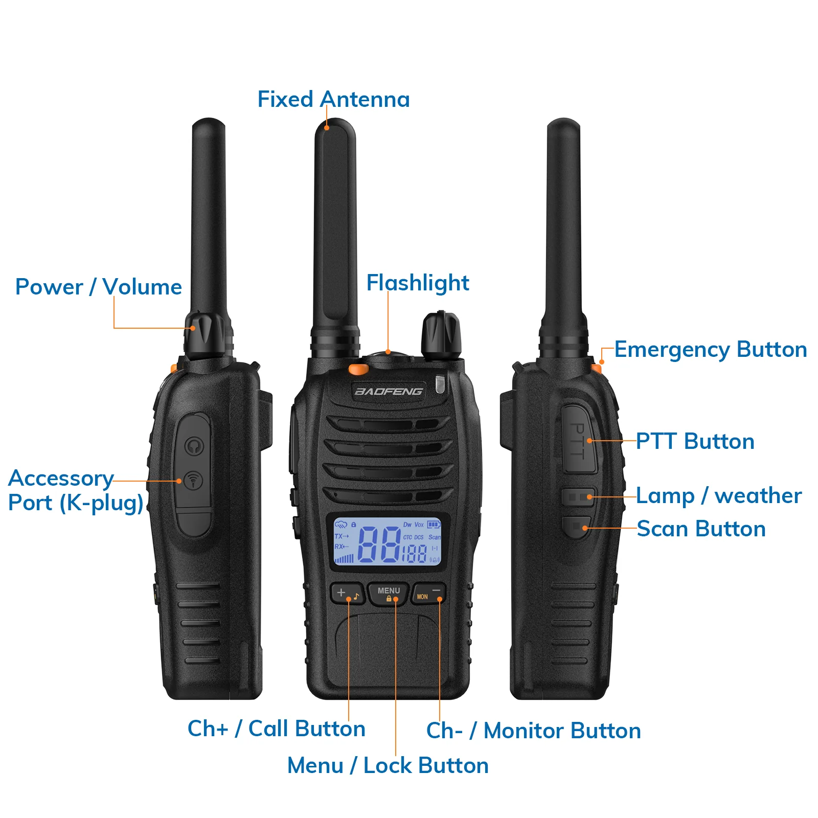 Baofeng BF-88ST Pro [3 Pack] FRS Radio | License-Free | NOAA | VOX | Dual Watch | USB Charger - Image 2