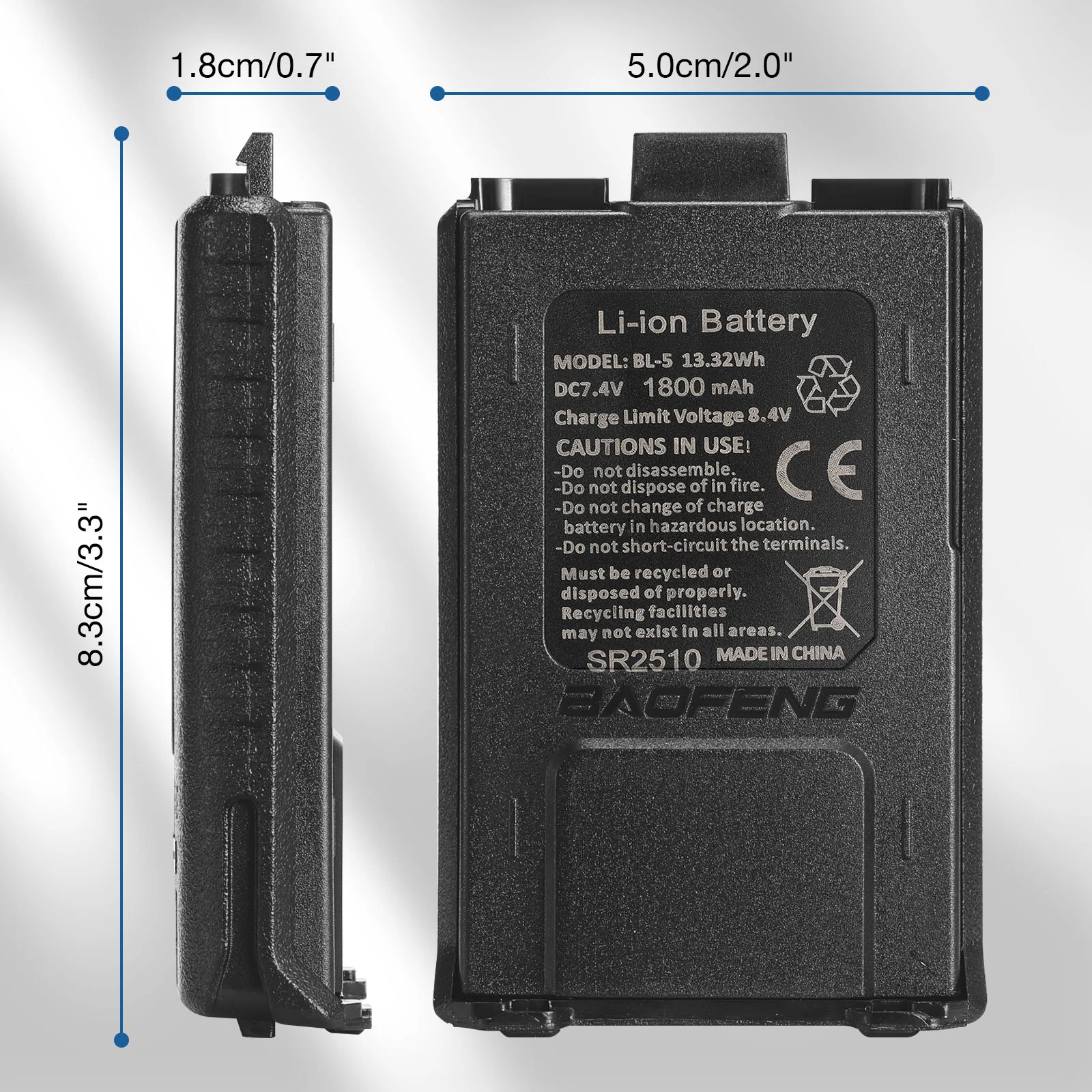 Baofeng BL-5 1800mAh Battery | USB-C Charging Port | For UV-5R Series - Image 2