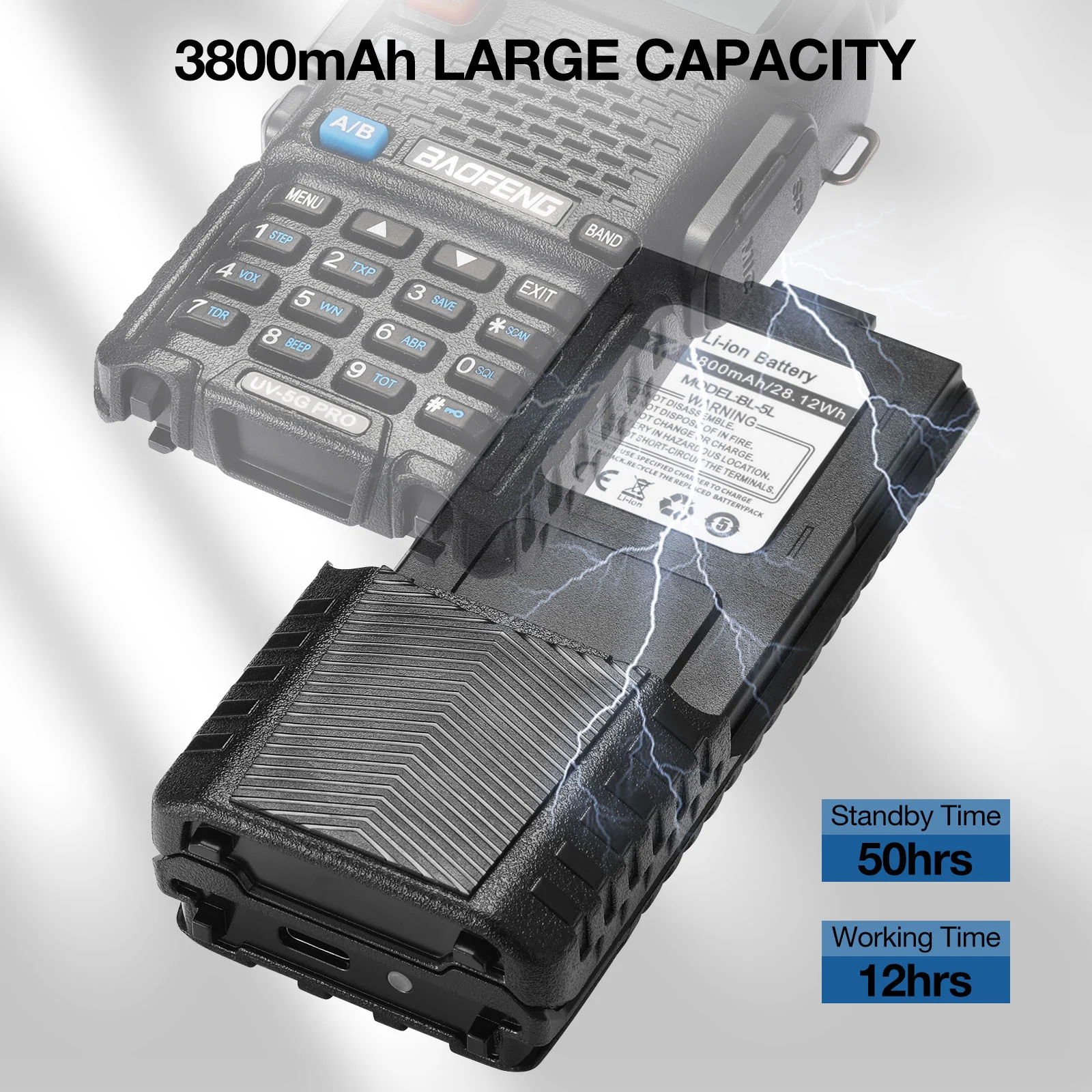 Baofeng BL-5L 3800mAh Battery | USB-C Port | For UV-5R Series - Image 3