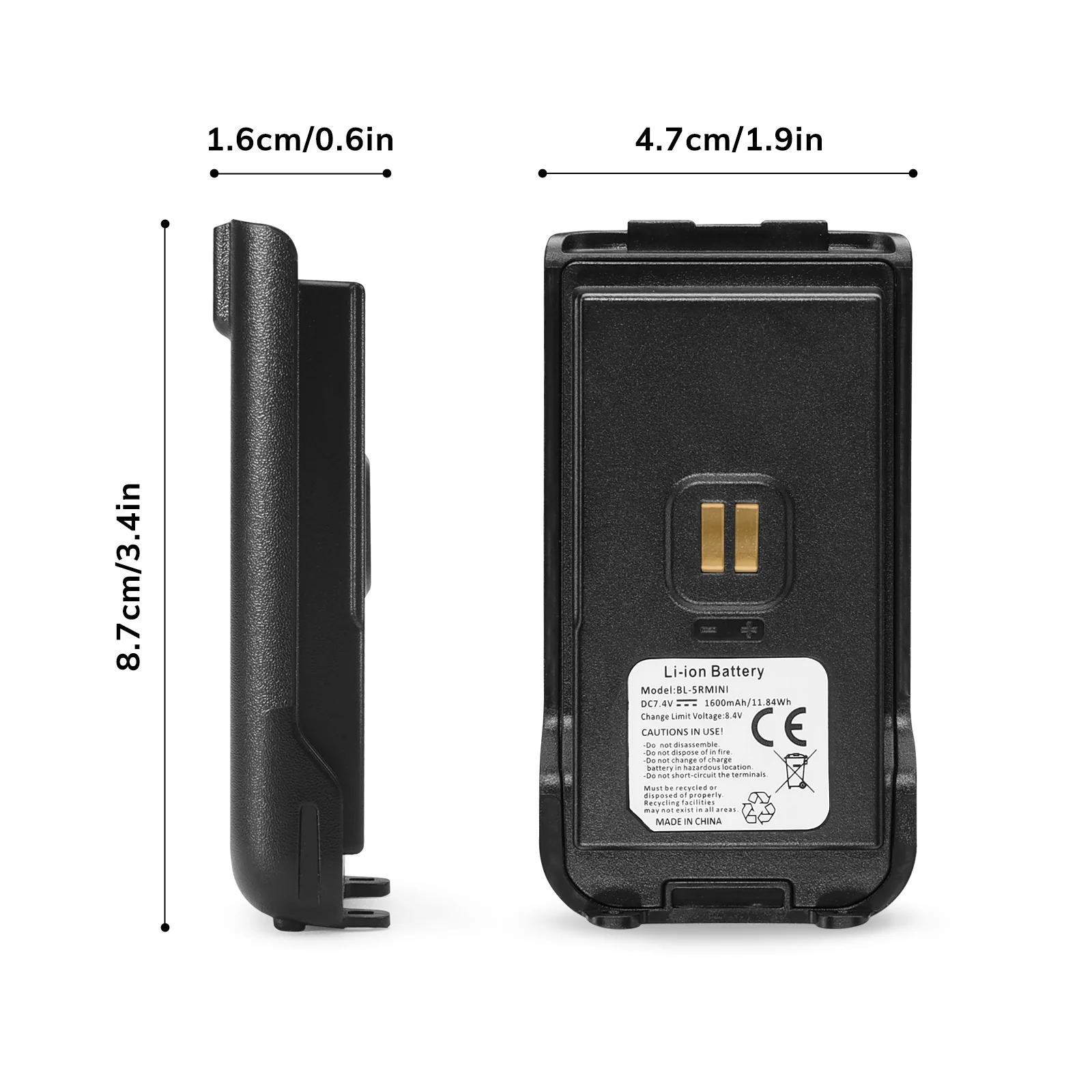 BAOFENG BL-5RMINI 1600mAh Battery | USB-C Charging | for UV-5R Mini & UV-5G Mini - Image 3