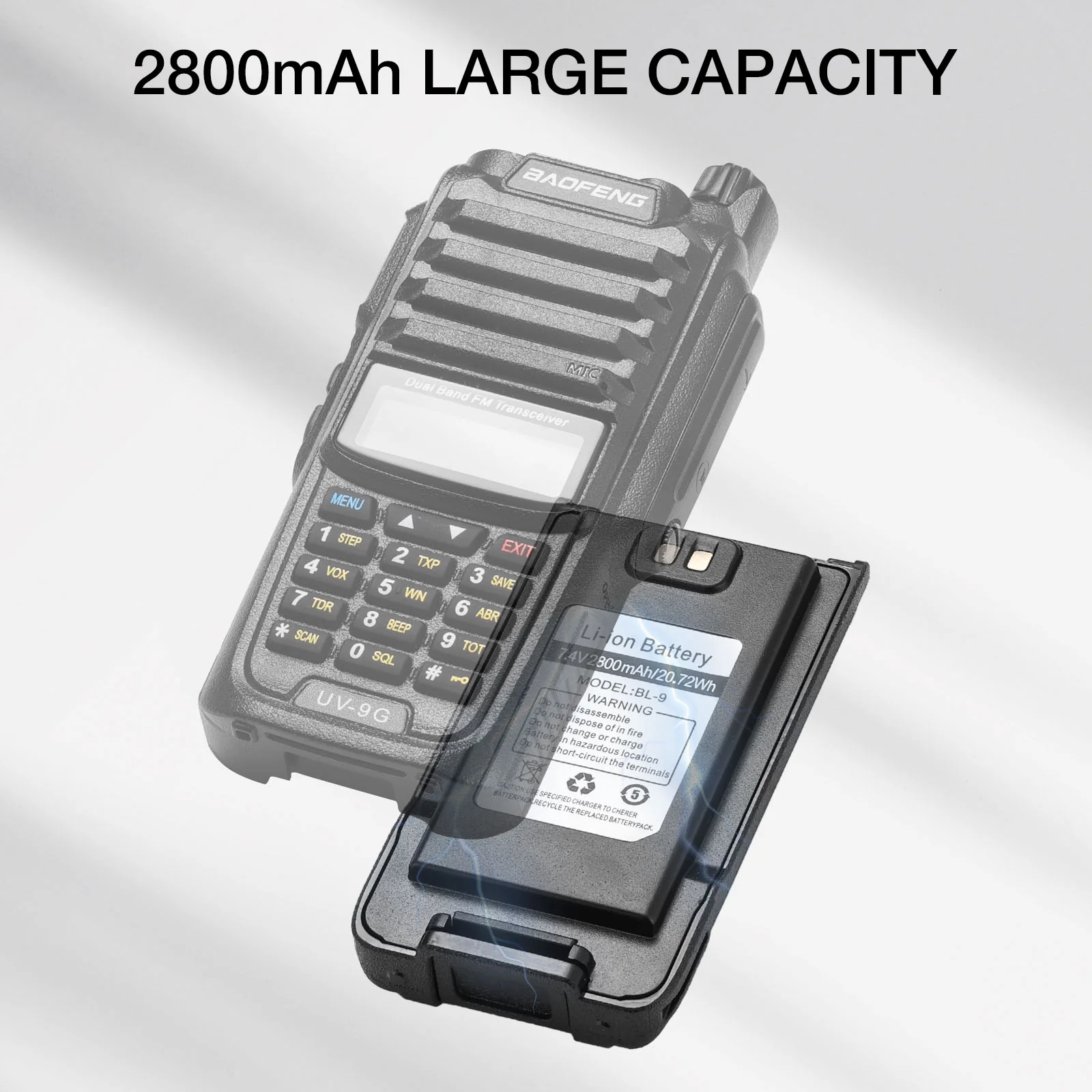 Baofeng BL-9 2800 mAh USB-C Battery | with Charging Cable | For UV-9R Series/GT-3WP - Image 3