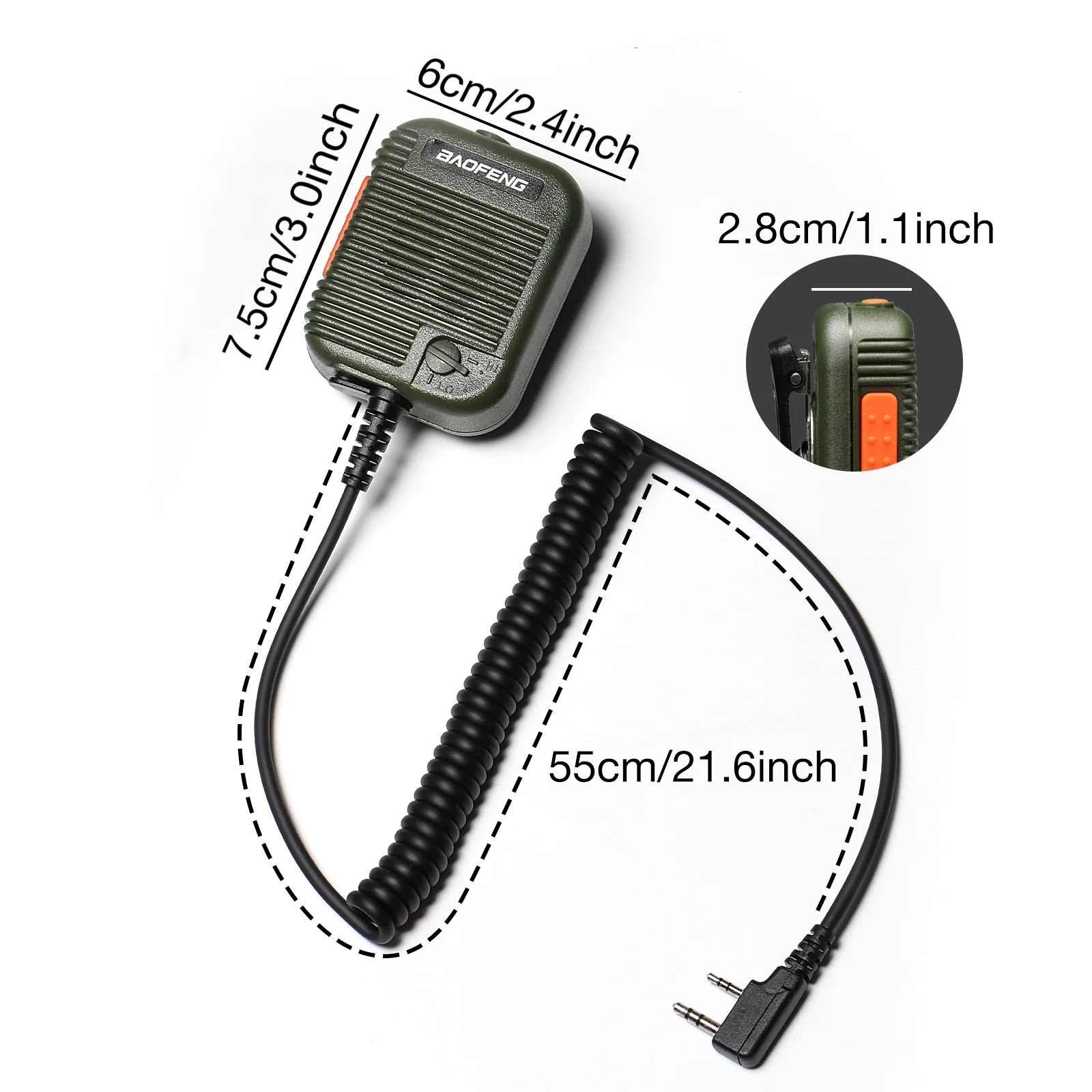 Baofeng BS-UV25 Tactical Speaker Mic | Volume Adjustable | For Radioddity Baofeng TYT WouXun Kenwood | Dual PTT | K Plug - Image 3