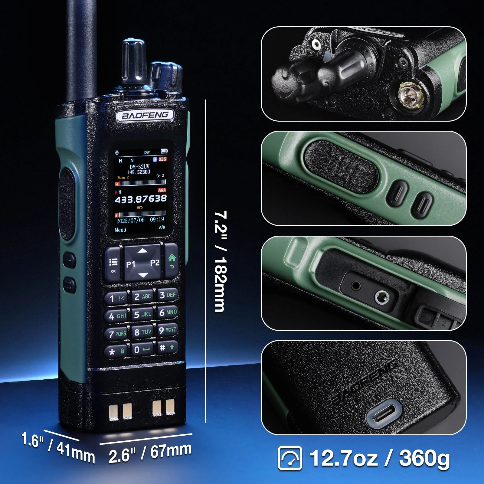 Baofeng DM-32UV 10W DMR Ham Radio  | GPS & Digital APRS | UHF/VHF/AM/FM/NOAA | NOAA Alert | Tier II Dual Slot | 2” Color Display | 4K Channels | 50K Contacts - Image 3
