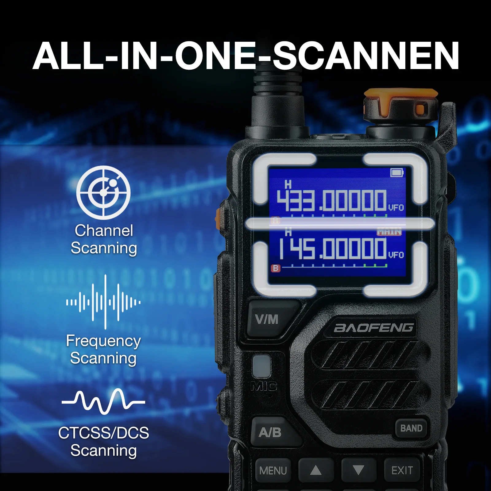 Baofeng K5 Plus Tri-Band Ham Radio | 10W | VHF/UHF/1.25M | Tri-Power | NOAA | 999CH | Frequency Copy| Scramble | 2500mAh Battery - Image 12