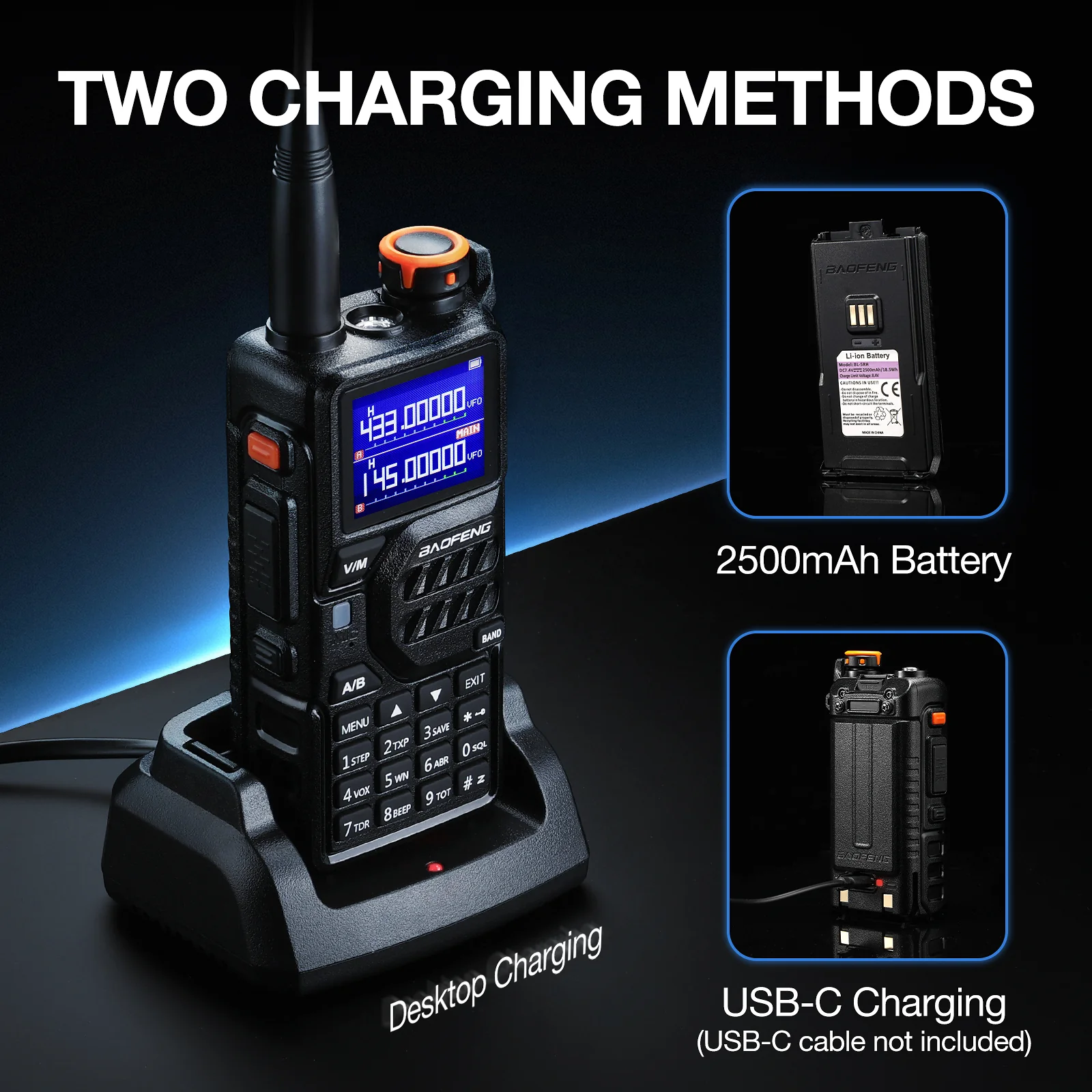 Baofeng K5 Plus Tri-Band Ham Radio | 10W | VHF/UHF/1.25M | Tri-Power | NOAA | 999CH | Frequency Copy| Scramble | 2500mAh Battery - Image 8