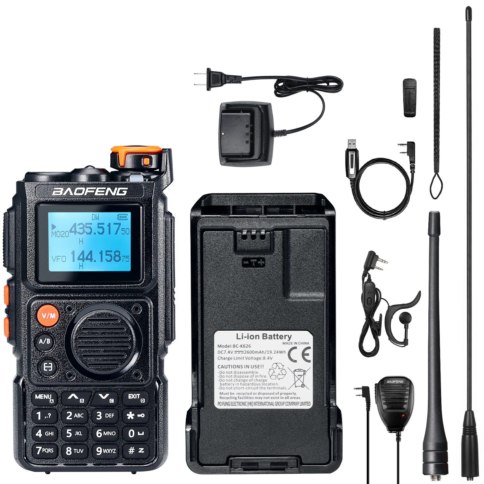 Baofeng K6 Tri-Band Radio | 5W | 999 CH | UHF/VHF/1.25M/NOAA/FM/Air Receiver |  Reverse Repeater Freq | 2600mAh Type-C Battery - Image 16