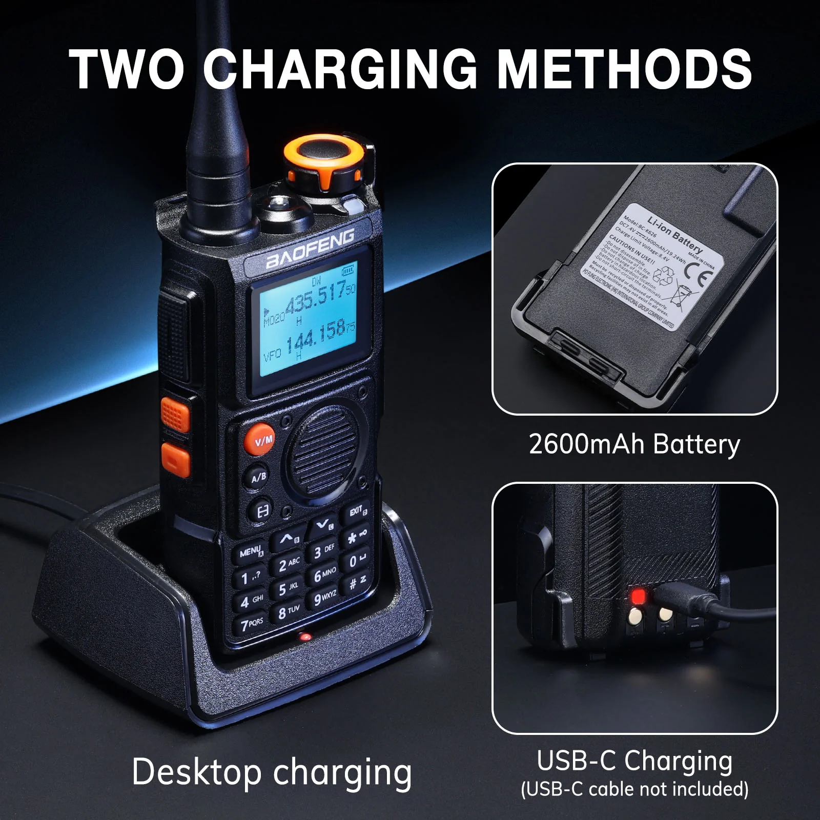 Baofeng K6 Tri-Band Radio | 5W | 999 CH | UHF/VHF/1.25M/NOAA/FM/Air Receiver |  Reverse Repeater Freq | 2600mAh Type-C Battery - Image 6
