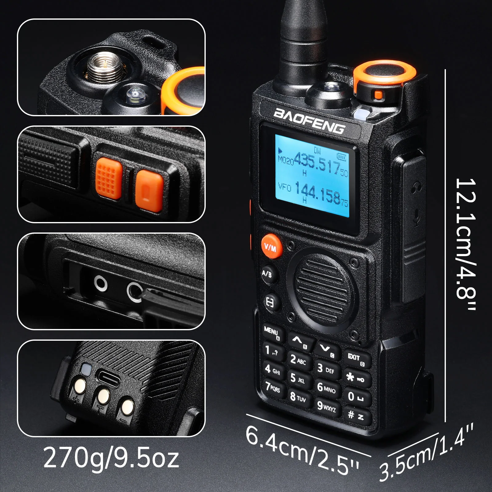 Baofeng K6 Tri-Band Radio | 5W | 999 CH | UHF/VHF/1.25M/NOAA/FM/Air Receiver |  Reverse Repeater Freq | 2600mAh Type-C Battery - Image 7