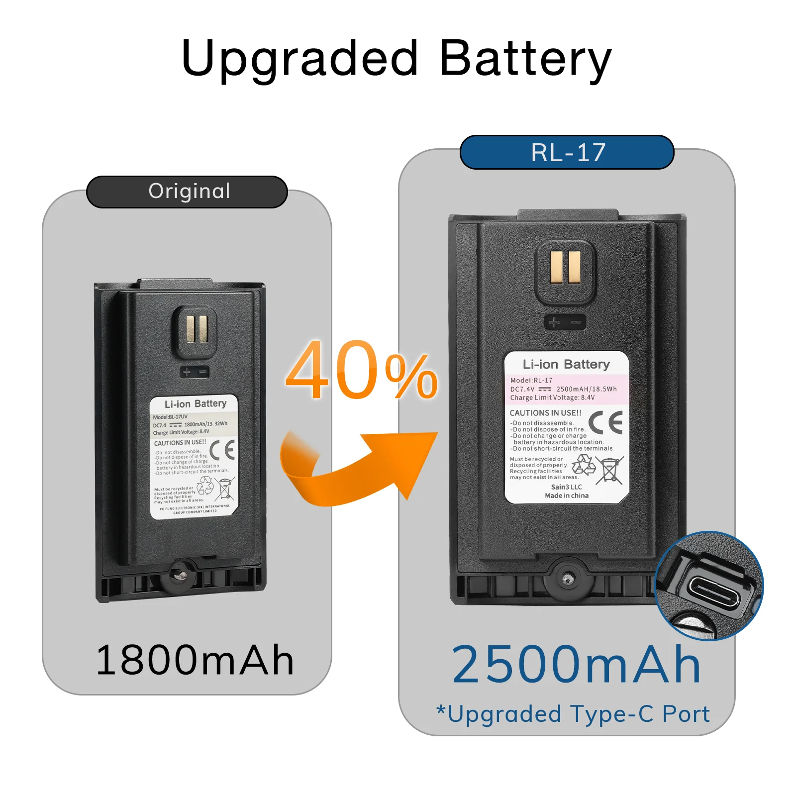 Baofeng RL-17 | 2500mAh Original Battery for UV-17R/UV-17R Plus/UV-17R Pro | Type-C Charging | 7.4V - Image 6