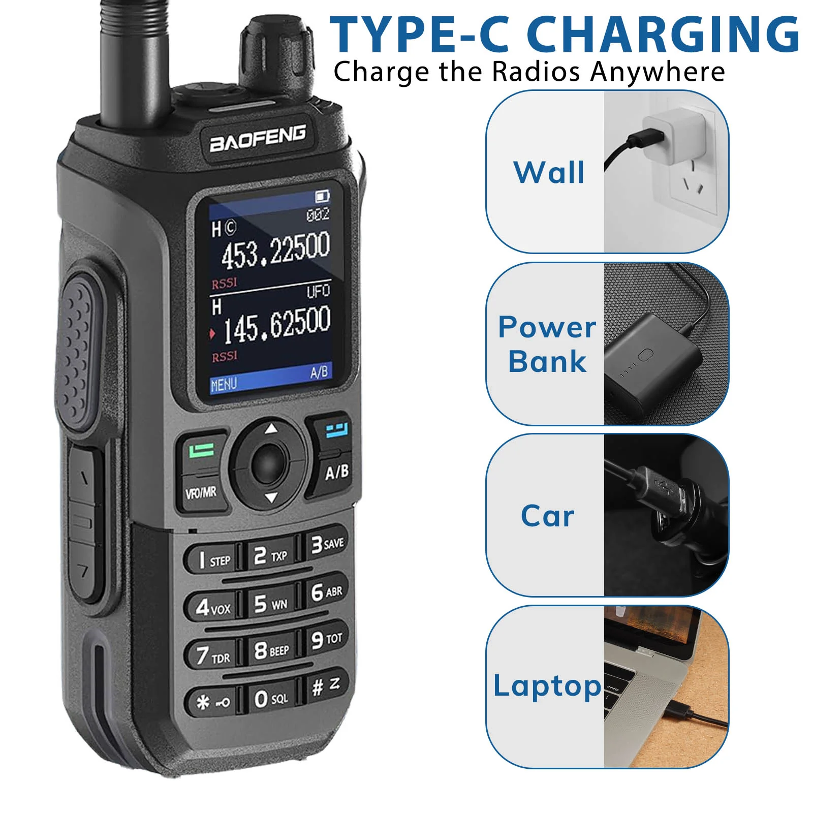 Baofeng UV-21R 6W Tri-Band Radio | 1.77'' Color Large Screen | NOAA | 999 CHs | Wireless Copy Frequency | Type-C Charging - Image 3