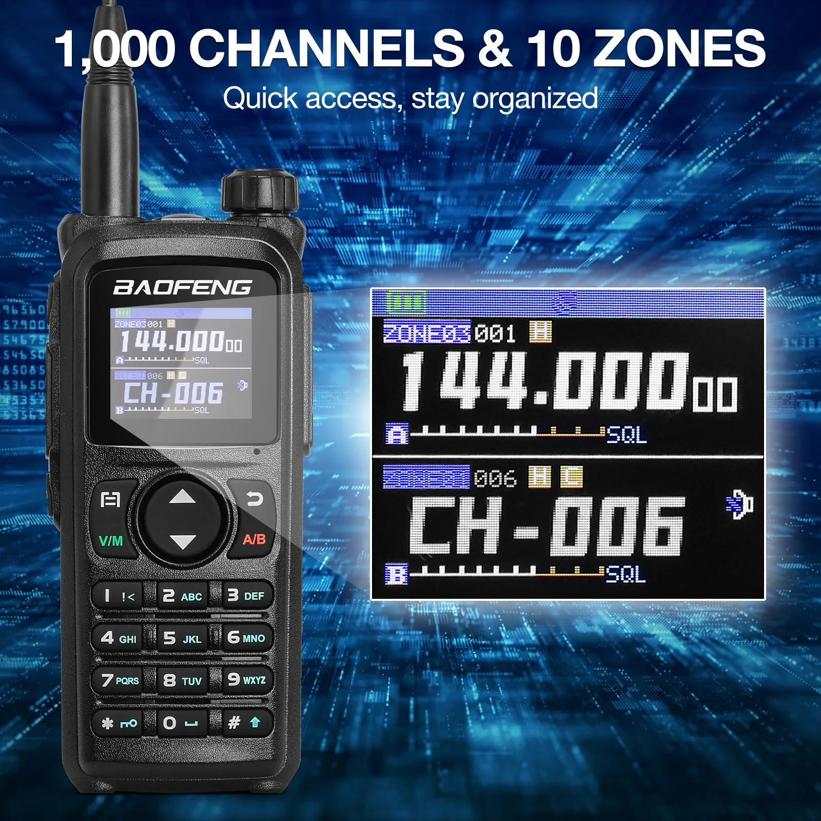 Baofeng UV-28 Plus Tri-band Radio | 10W | GPS | APP Programming | 1.77 Inch Color Screen | 1000CH 10 Zones | NOAA | 2200mAh Battery - Image 12