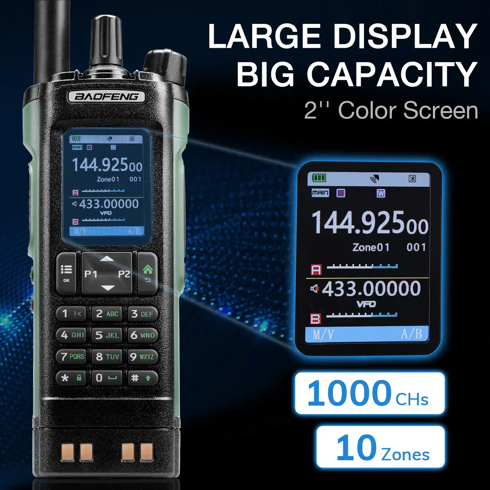 Baofeng UV-32 Ham Radio | 10W | Multi-Band  | GPS | APP & CHIRP Programmable | 2.0” Large Color Display | 1000CHs | NOAA/Airband Receiver - Image 5