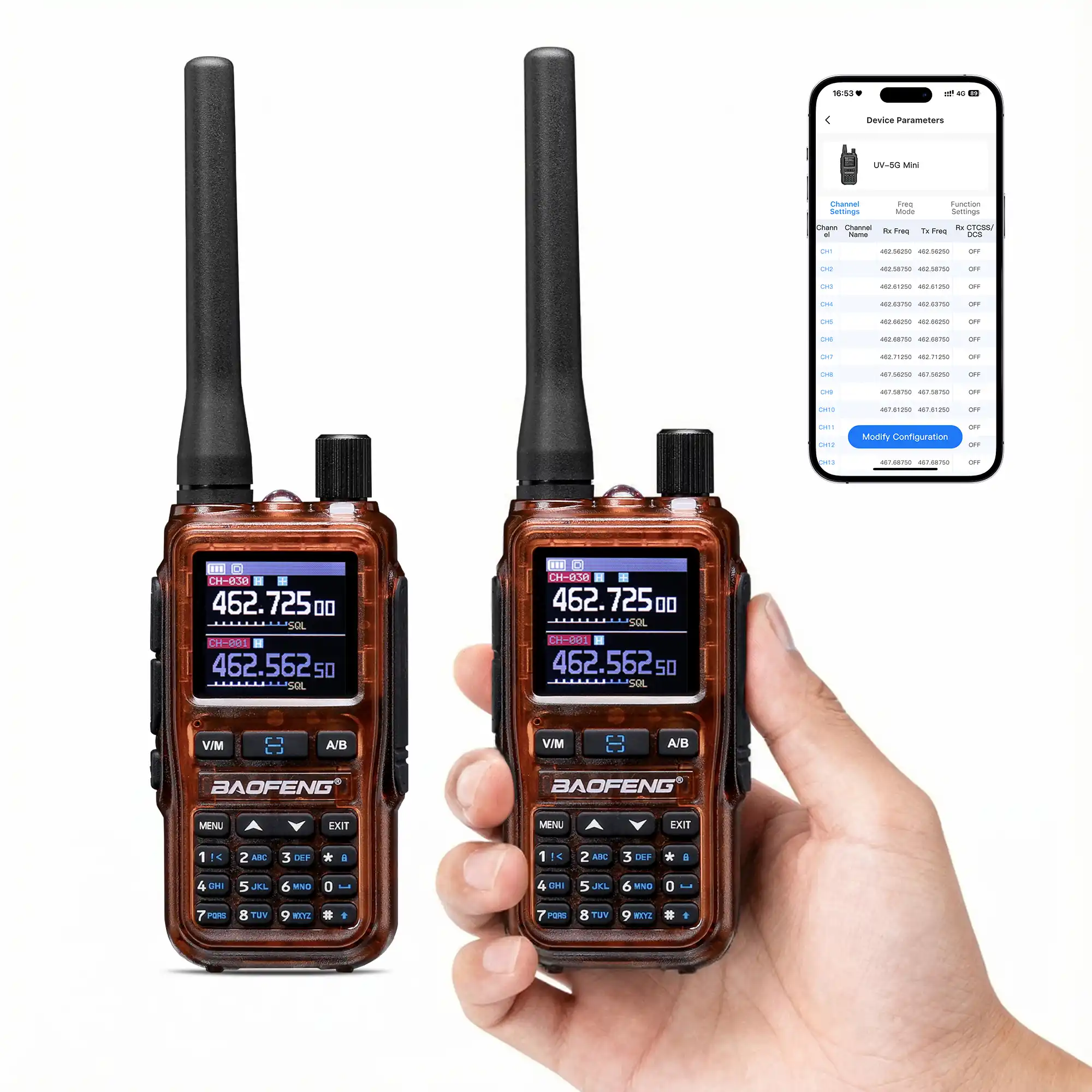 Baofeng UV-5G Mini GMRS Radio | 5W | APP Programming | 1.44 Inch Color Screen | 999CH | NOAA | USB-C Charging - Image 2
