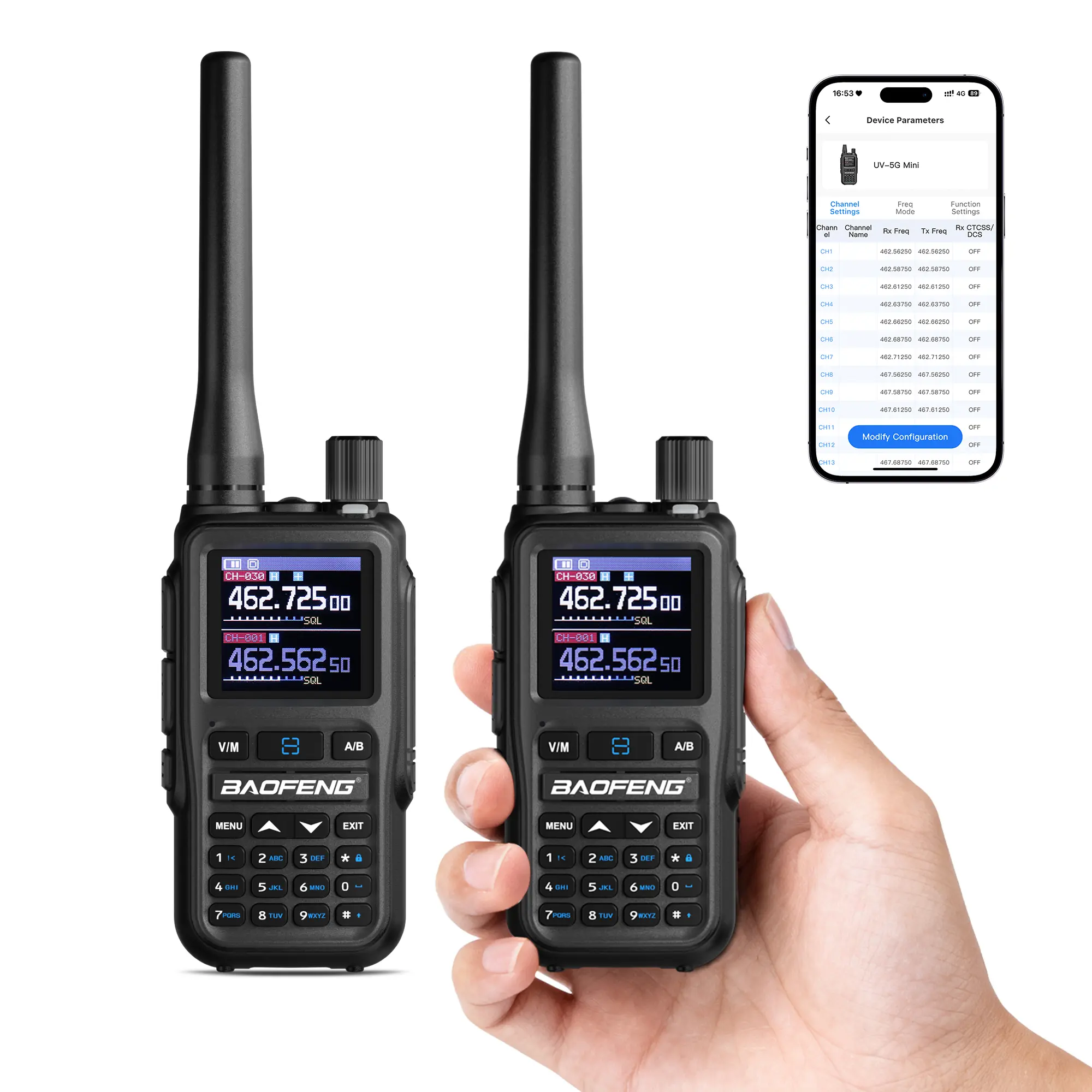 Baofeng UV-5G Mini GMRS Radio | 5W | APP Programming | 1.44 Inch Color Screen | 999CH | NOAA | USB-C Charging - Image 3