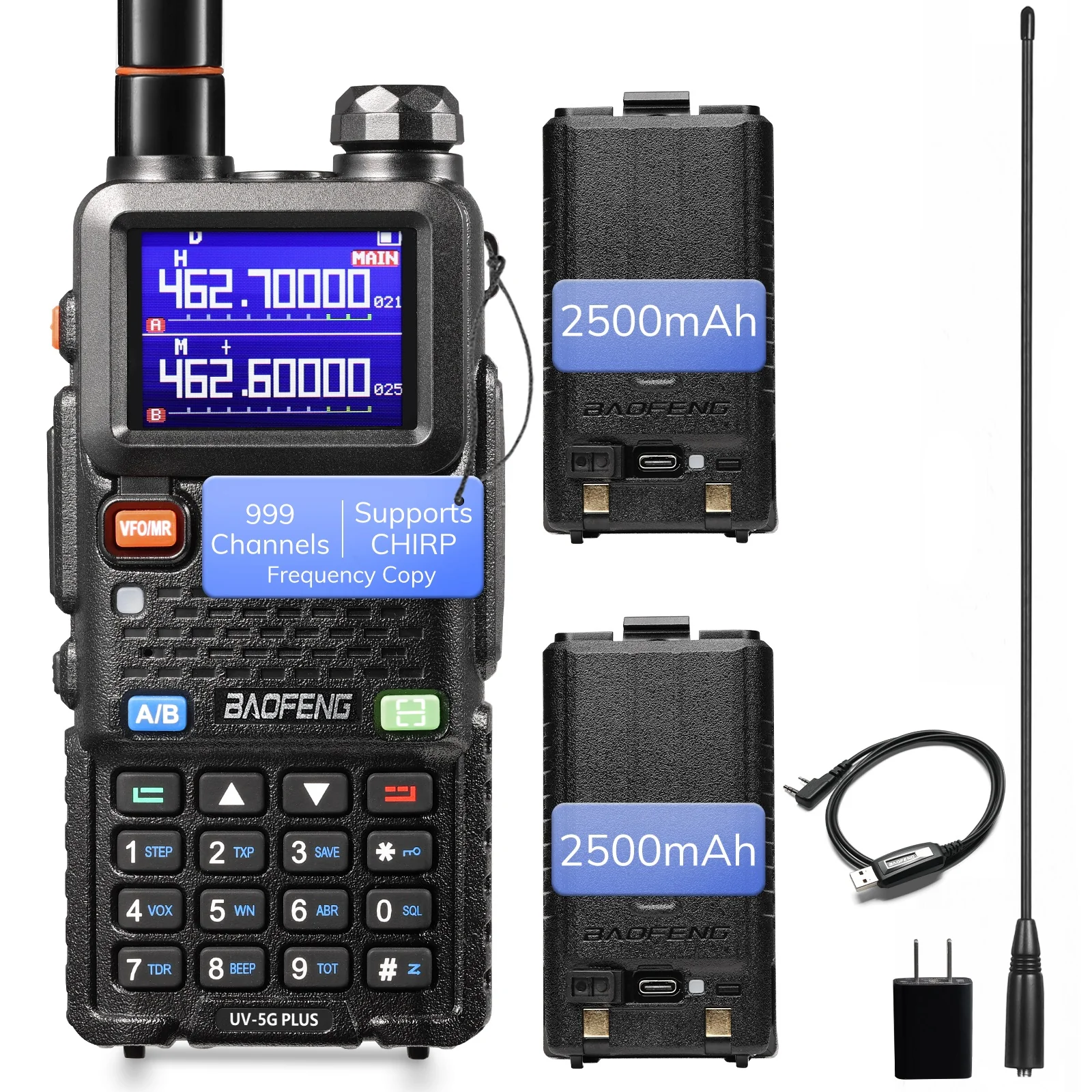 Baofeng UV-5G Plus GMRS Radio | 5W | 2500mAh USB-C Battery | Frequency Copy | 999 CH | NOAA | Support Chirp - Image 10