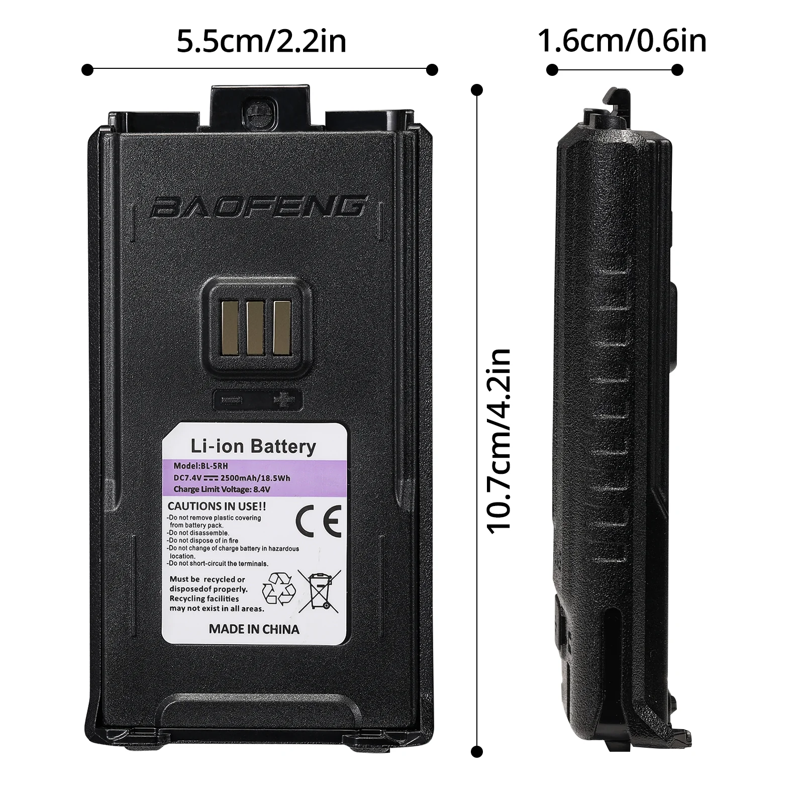 2500mAh Battery for Baofeng UV-5G Plus / UV-5RM Plus / K5 Plus / UV-5RM Plus GPS - Image 3