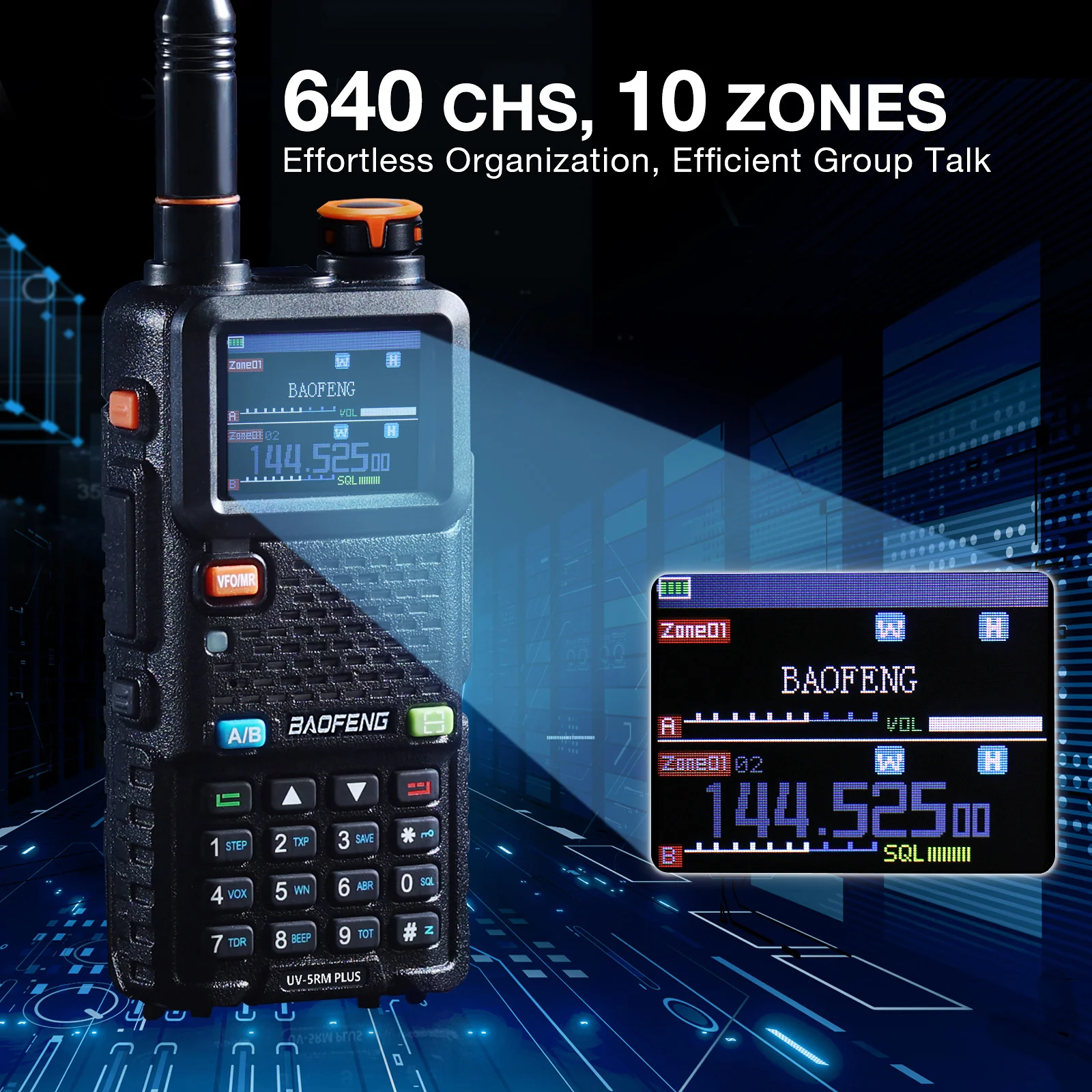 Baofeng UV-5RM Plus GPS Ham Radio Handheld | 10W | 1.77 Inch Color Screen | 640CH 10 Zones | NOAA | 2500mAh Type-C Rechargeable Battery | Group Talk - Image 6