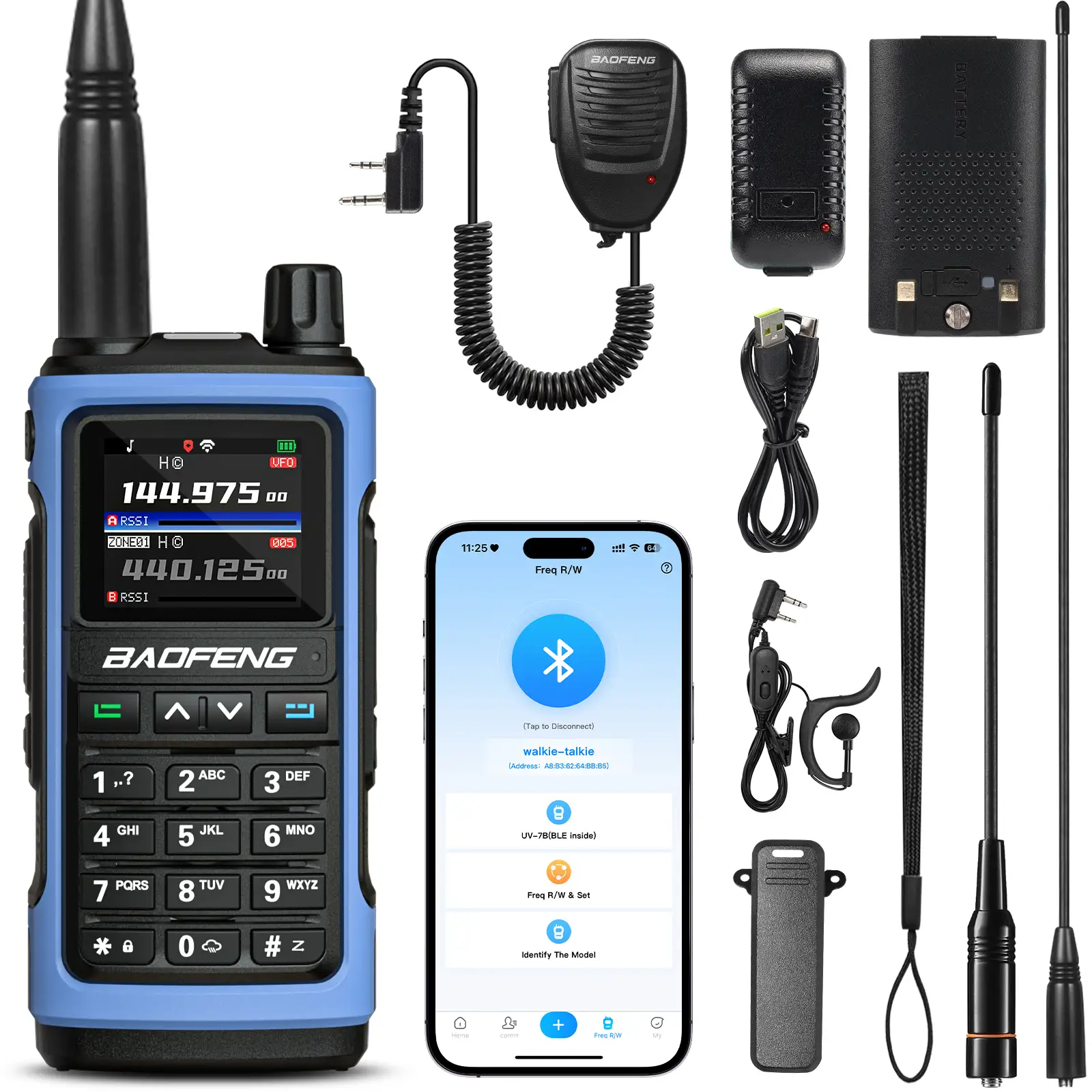 Baofeng UV-7B Handheld Radio | BT APP Programmable | 1.77" Color Display | Aviation & NOAA Receive | 1000 Channels | USB-C Rechargeable | Frequency Copy - Image 9