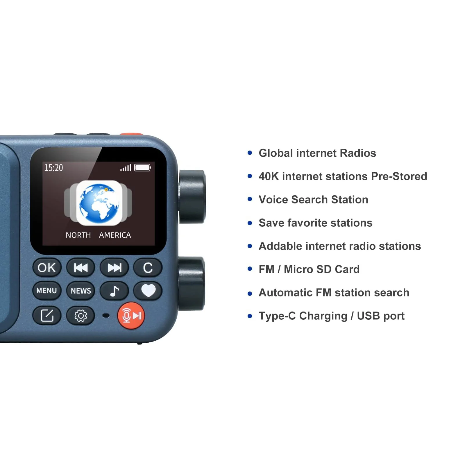 Choyong A8W Internet Radio | Portable Smart WIFI/4G Radio | FM Receiver | 4K+ Pre-stored Stations | 2000mAh Rechargeable Battery | Alarm Clock - Image 4