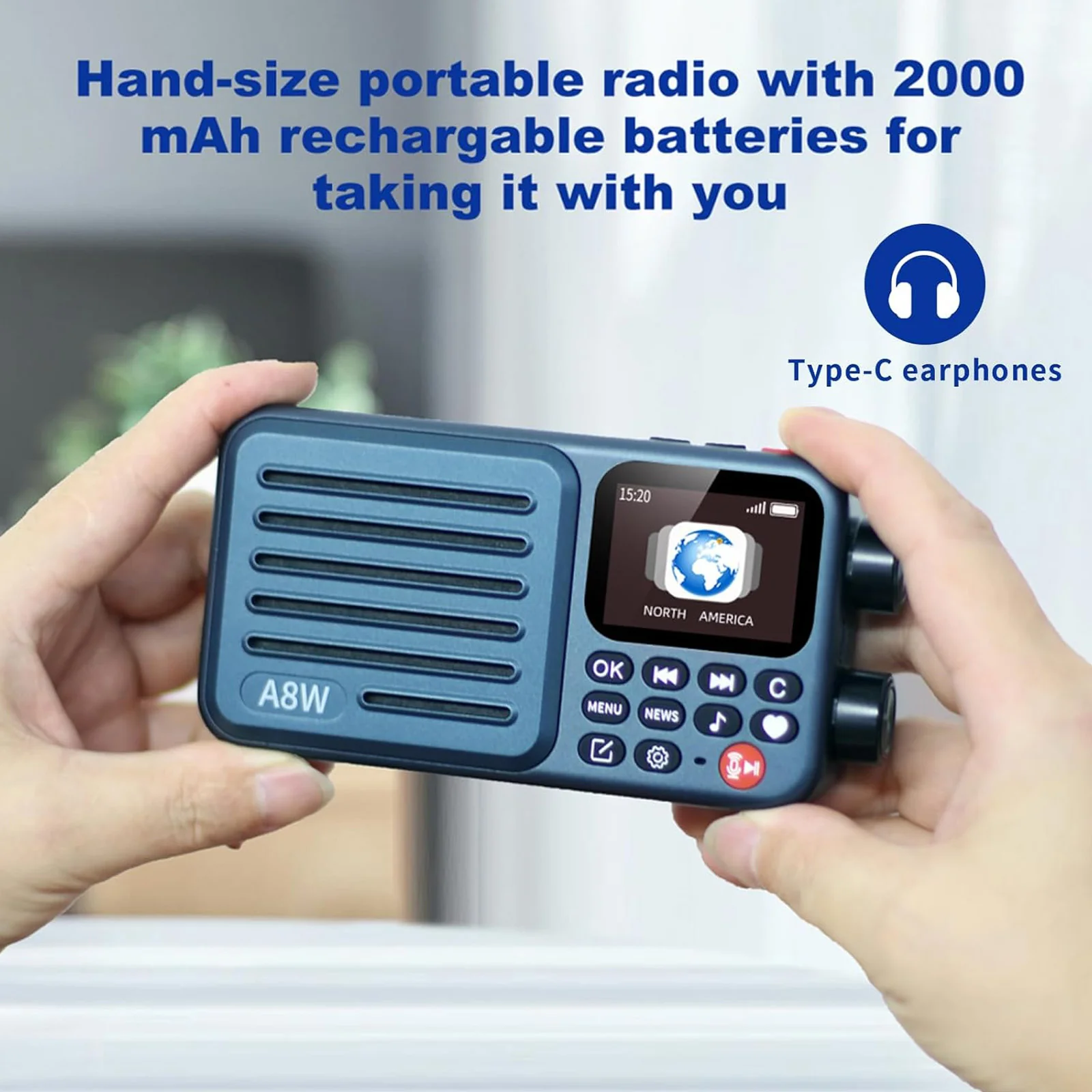 Choyong A8W Internet Radio | Portable Smart WIFI/4G Radio | FM Receiver | 4K+ Pre-stored Stations | 2000mAh Rechargeable Battery | Alarm Clock - Image 5