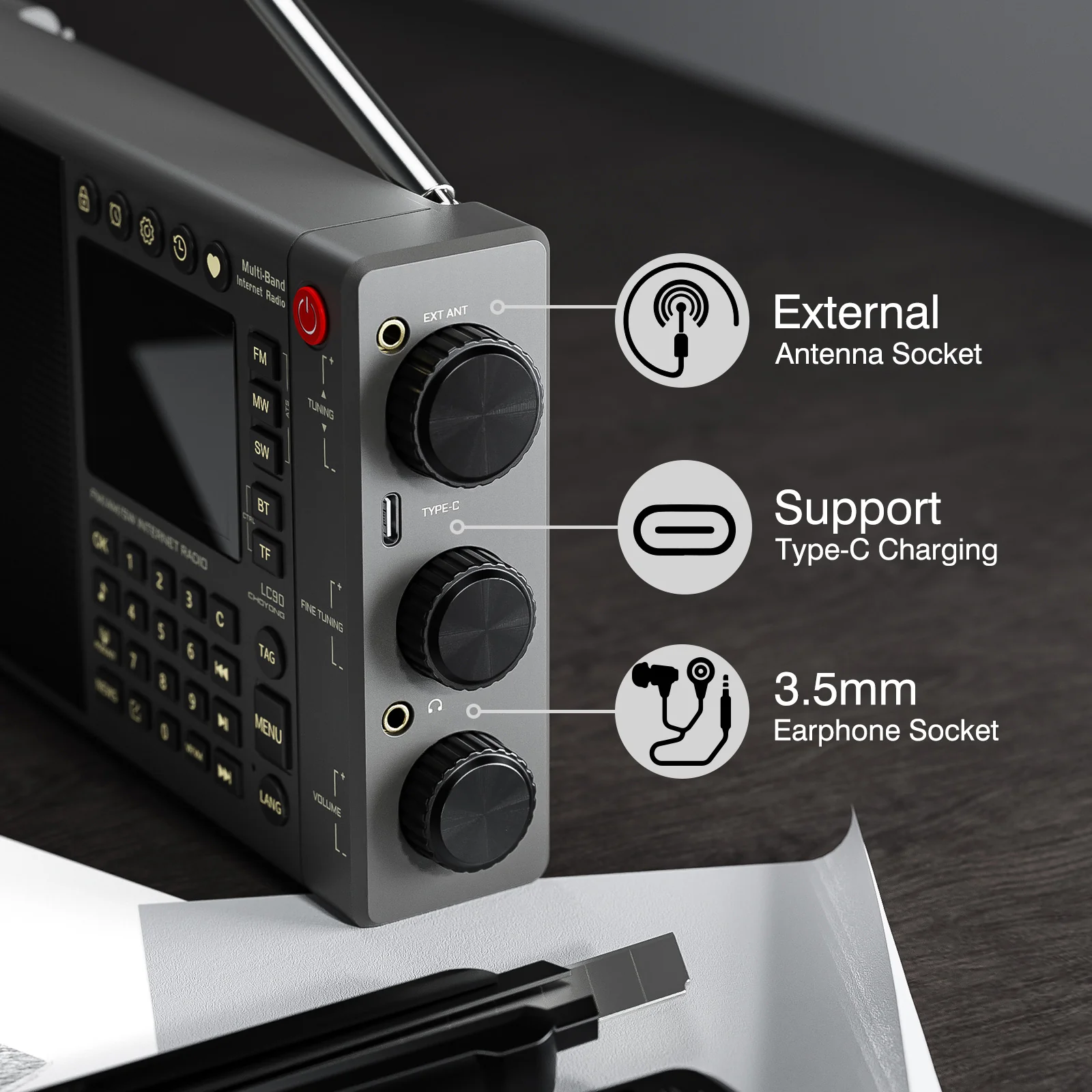 Choyong LC90 Internet Radio | Wi-Fi/4G/E-SIM | FM/LW/MW/SW/SSB | Bluetooth 5.2 | 5000mAh | 15W Stereo Speakers - Image 4