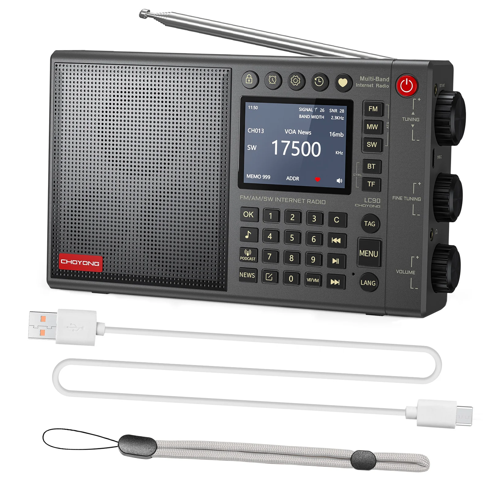 Choyong LC90 Internet Radio | Wi-Fi/4G/E-SIM | FM/LW/MW/SW/SSB | Bluetooth 5.2 | 5000mAh | 15W Stereo Speakers - Image 6