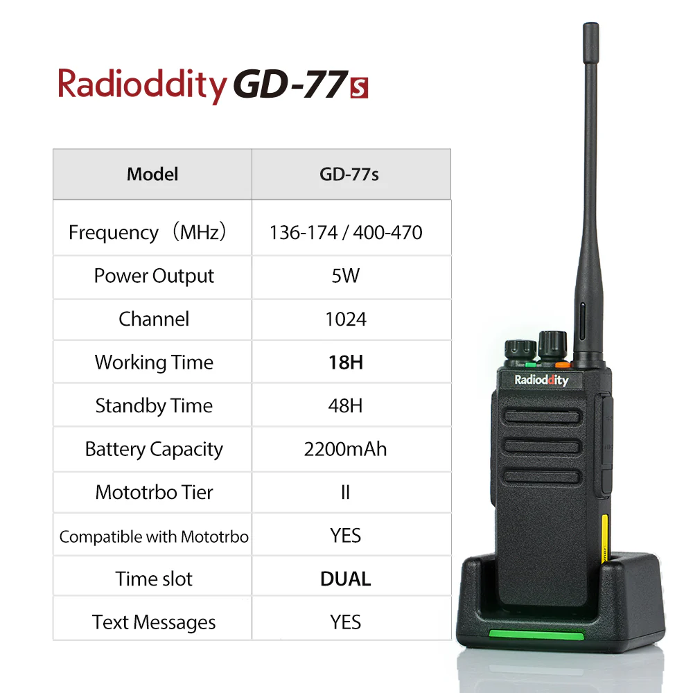 GD-77S DMR [10 Packs] | Dual Band | 5W | 2 Time-slot DMR | 2200mAh | with Cable [DISCONTINUED] - Image 5