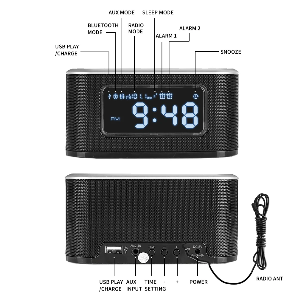 InstaBox W33 Wireless Charging Alarm Clock Radio Dual Speaker [DISCONTINUED] - Image 11