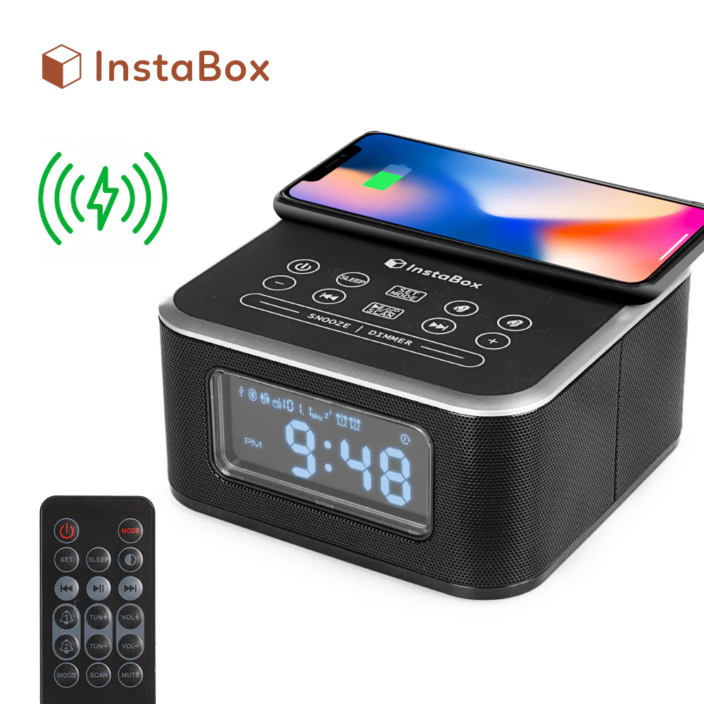 InstaBox W33 Wireless Charging Alarm Clock Radio Dual Speaker [DISCONTINUED] - Image 2
