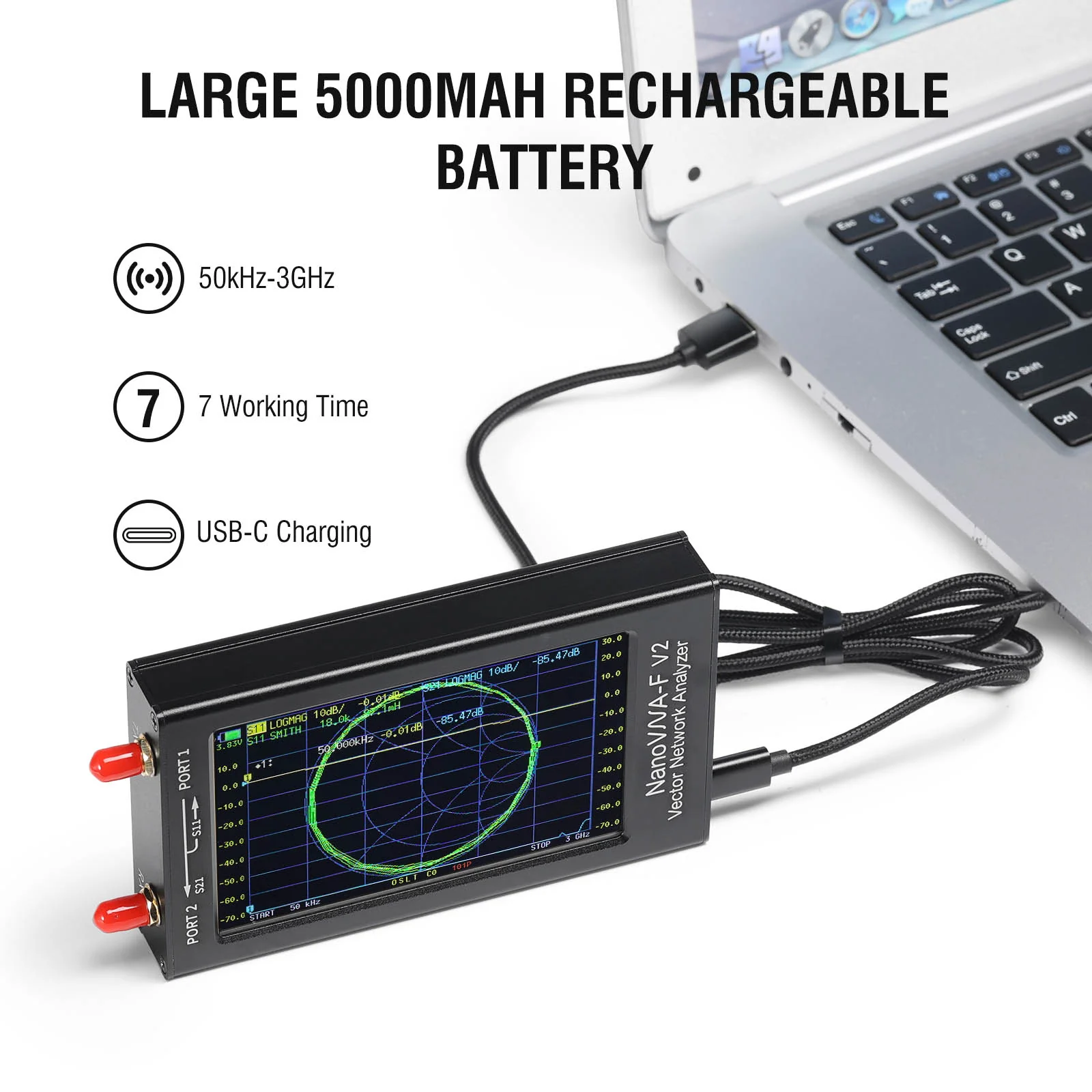 NanoVNA-F V2 Antenna Analyzer | 50KHz to 3GHz | 4.3-Inch Touch Screen | 5000mAh Battery - Image 5
