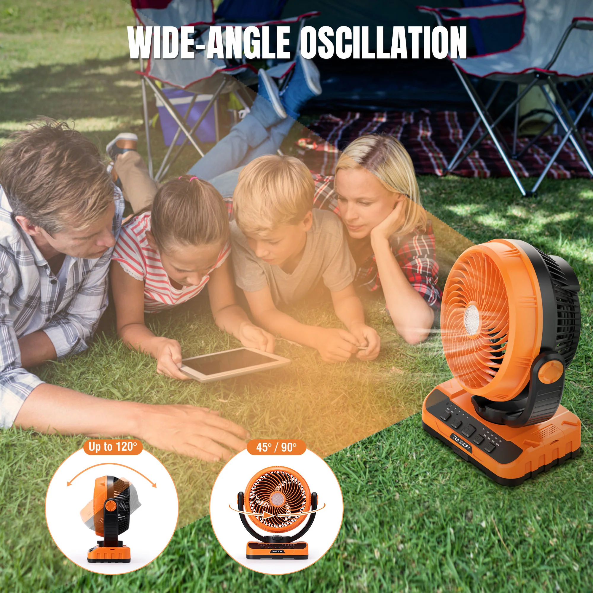 Raddy CF5 Rechargeable Camping Fan | 40,000mAh Battery | LED Light & Remote | 5 Speeds | Auto Oscillation | USB-C Charging| 3 Light Modes - Image 5