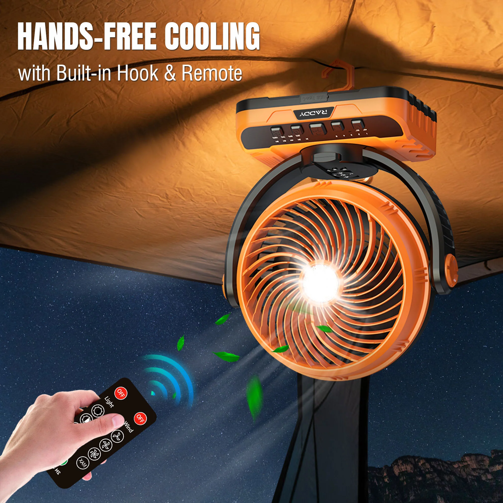 Raddy CF5 Rechargeable Camping Fan | 40,000mAh Battery | LED Light & Remote | 5 Speeds | Auto Oscillation | USB-C Charging| 3 Light Modes - Image 6