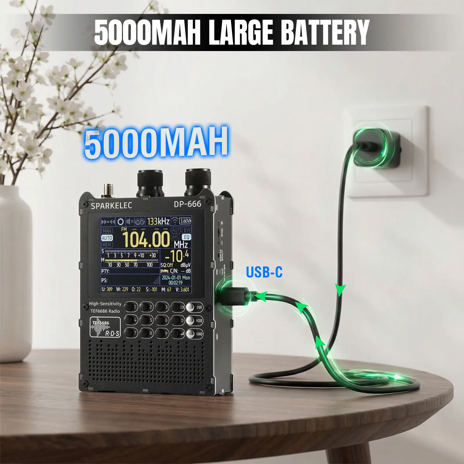 Raddy DP-666 Full Band DSP Radio | TEF6686 Chip | AM/FM /LW/MW/SW RDS Receiver | 2.8" Touchscreen | 5000mAh Battery | Telescopic & Donut Antenna | Firmware Upgradable - Image 5