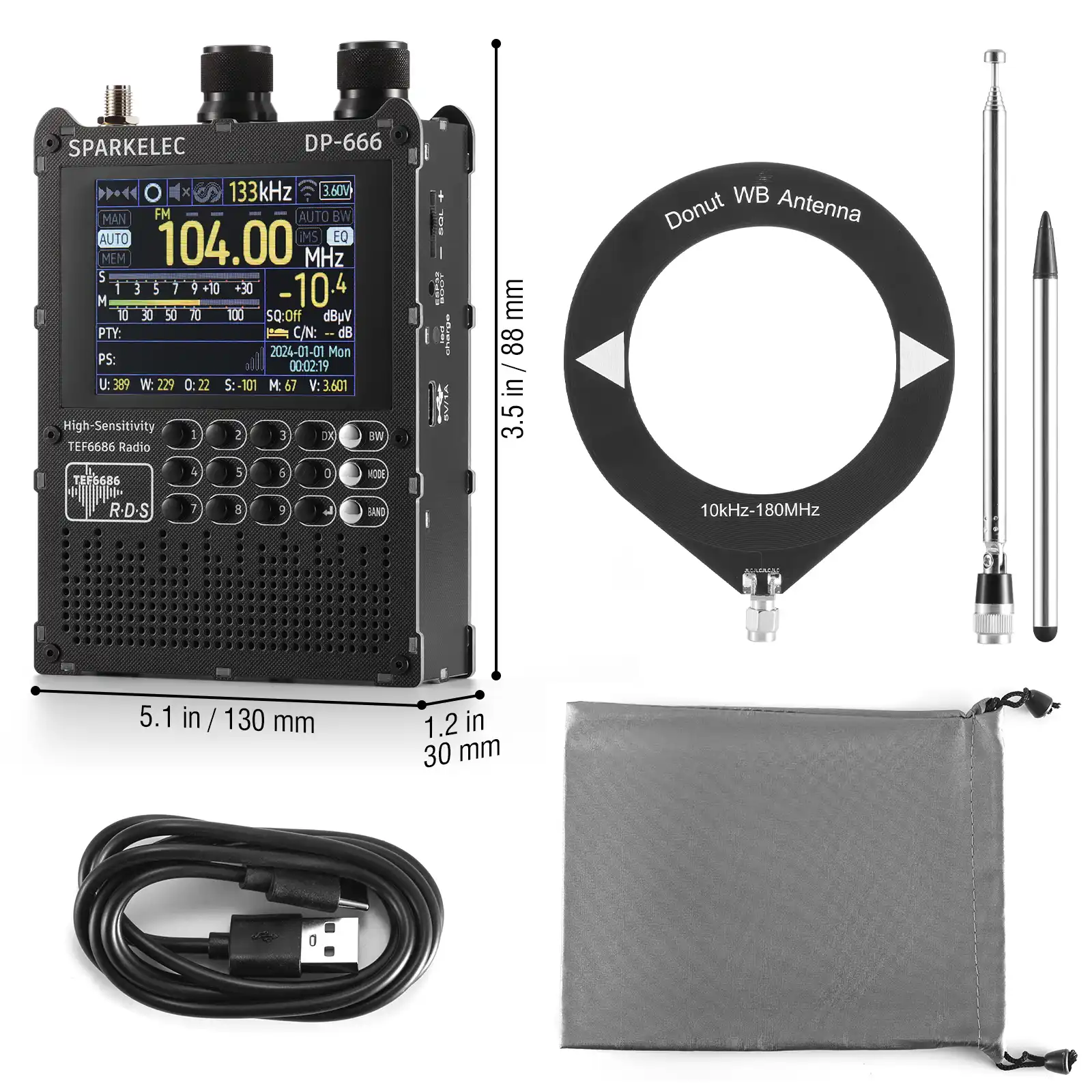 Raddy DP-666 Full Band DSP Radio | TEF6686 Chip | AM/FM /LW/MW/SW RDS Receiver | 2.8" Touchscreen | 5000mAh Battery | Telescopic & Donut Antenna | Firmware Upgradable - Image 7