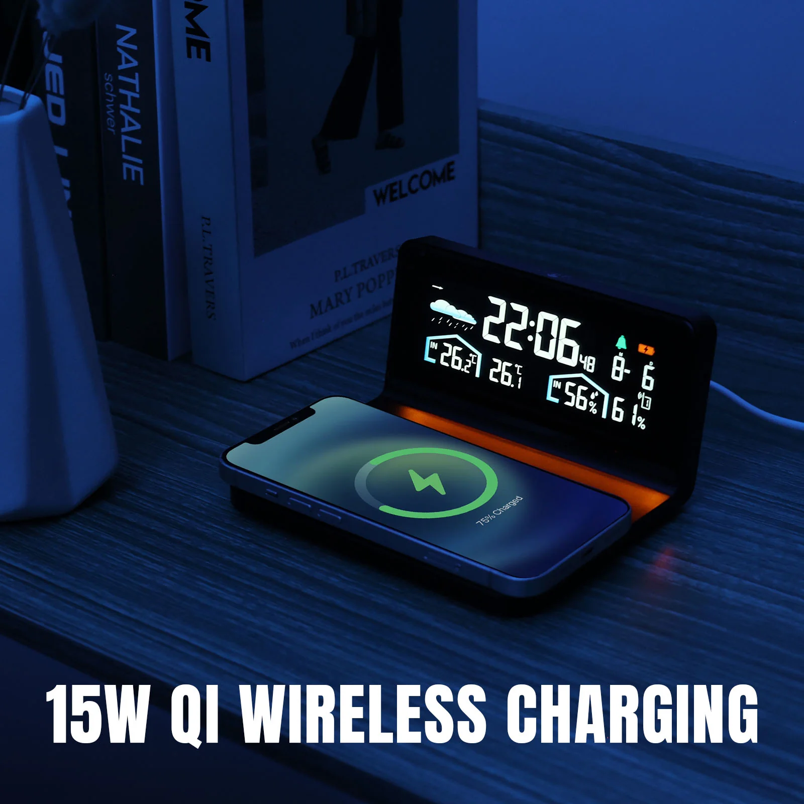 Raddy DT5-W Weather Station | 15W QI Wireless Charging | Wireless Thermometer | Color Display | Alarm & Snooze | Weather Forecast | Adjustable Backlight - Image 2