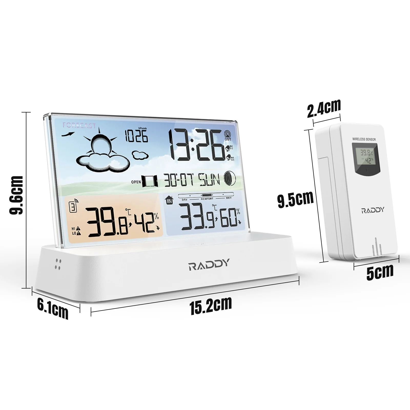 Raddy DT6 Weather Station | Temperature Humidity | Dual Alarm Clock | Adjustable Backlight - Image 3