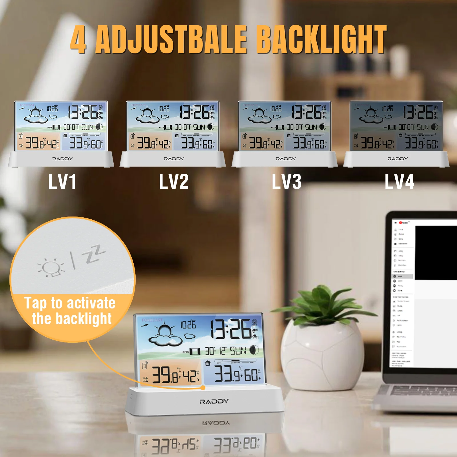Raddy DT6 Weather Station | Temperature Humidity | Dual Alarm Clock | Adjustable Backlight - Image 5