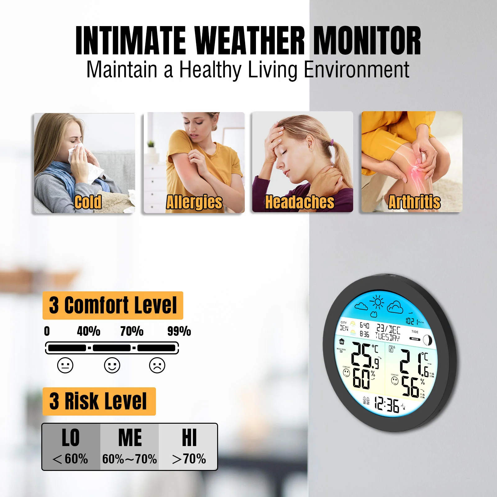 Raddy DT7 Weather Station | Large HTN Color Display | Atomic Clock | Sunset/Sunrise Time | Weather Forecast | Alerts - Image 3