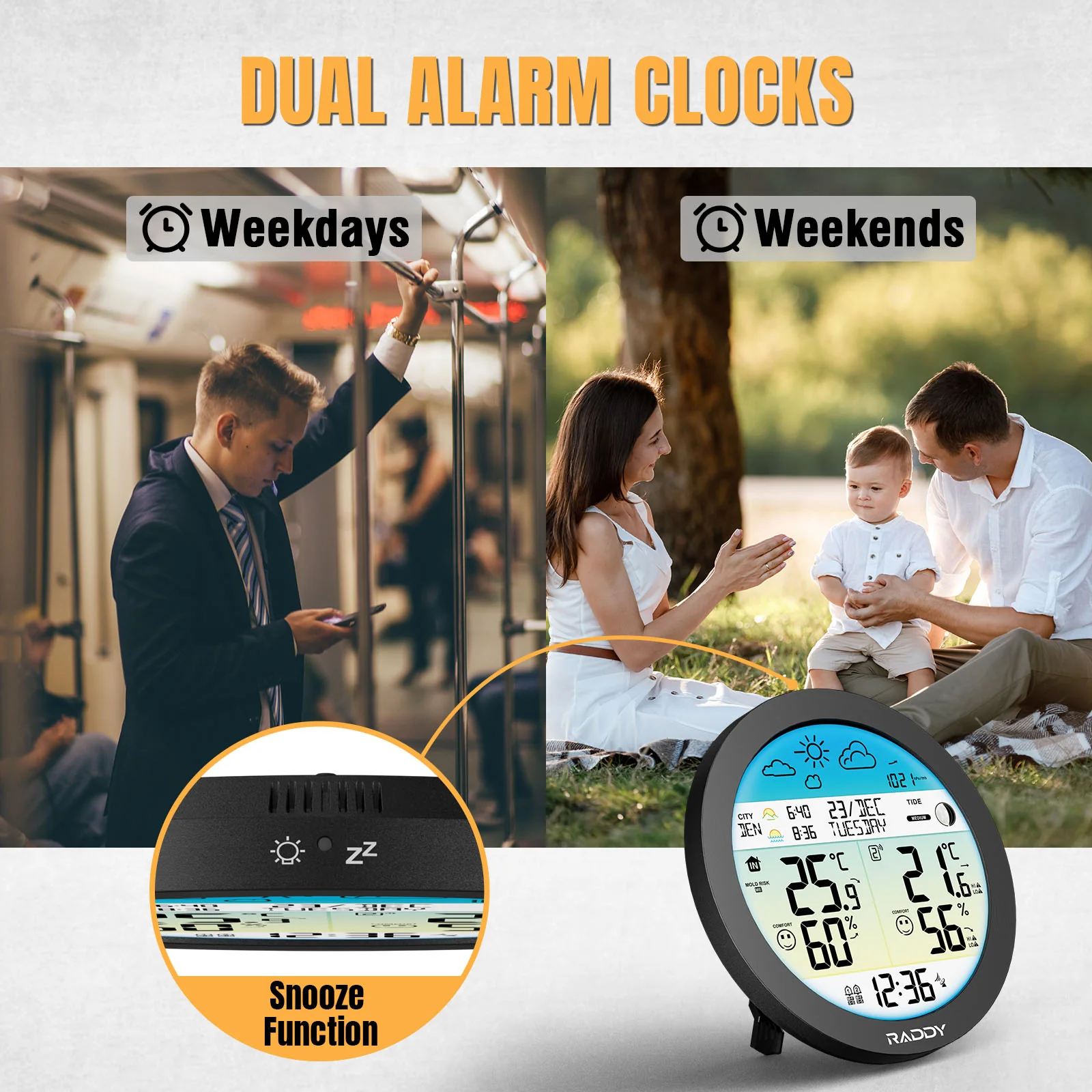 Raddy DT7 Weather Station | Large HTN Color Display | Atomic Clock | Sunset/Sunrise Time | Weather Forecast | Alerts - Image 5