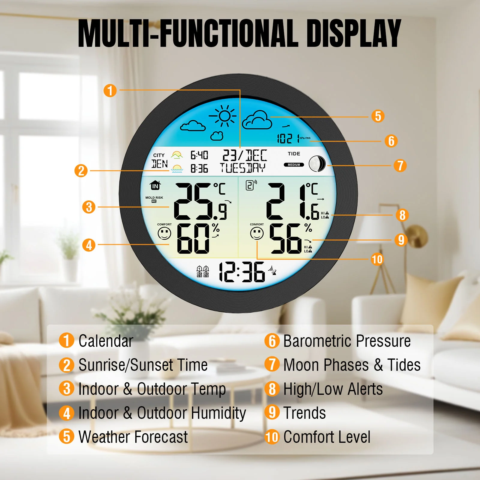 Raddy DT7 Weather Station | Large HTN Color Display | Atomic Clock | Sunset/Sunrise Time | Weather Forecast | Alerts - Image 6