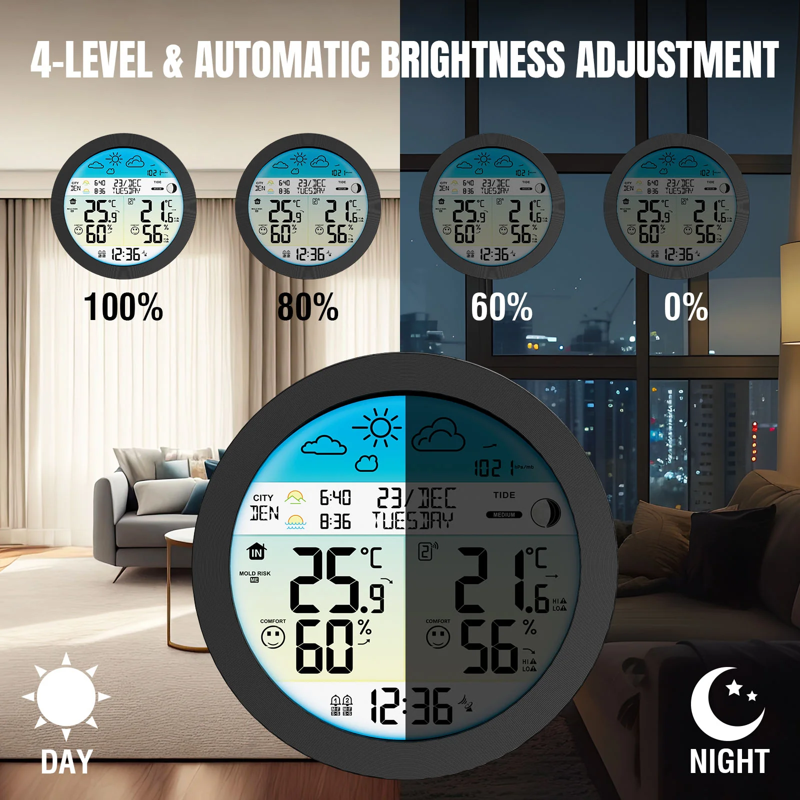 Raddy DT7 Weather Station | Large HTN Color Display | Atomic Clock | Sunset/Sunrise Time | Weather Forecast | Alerts - Image 9