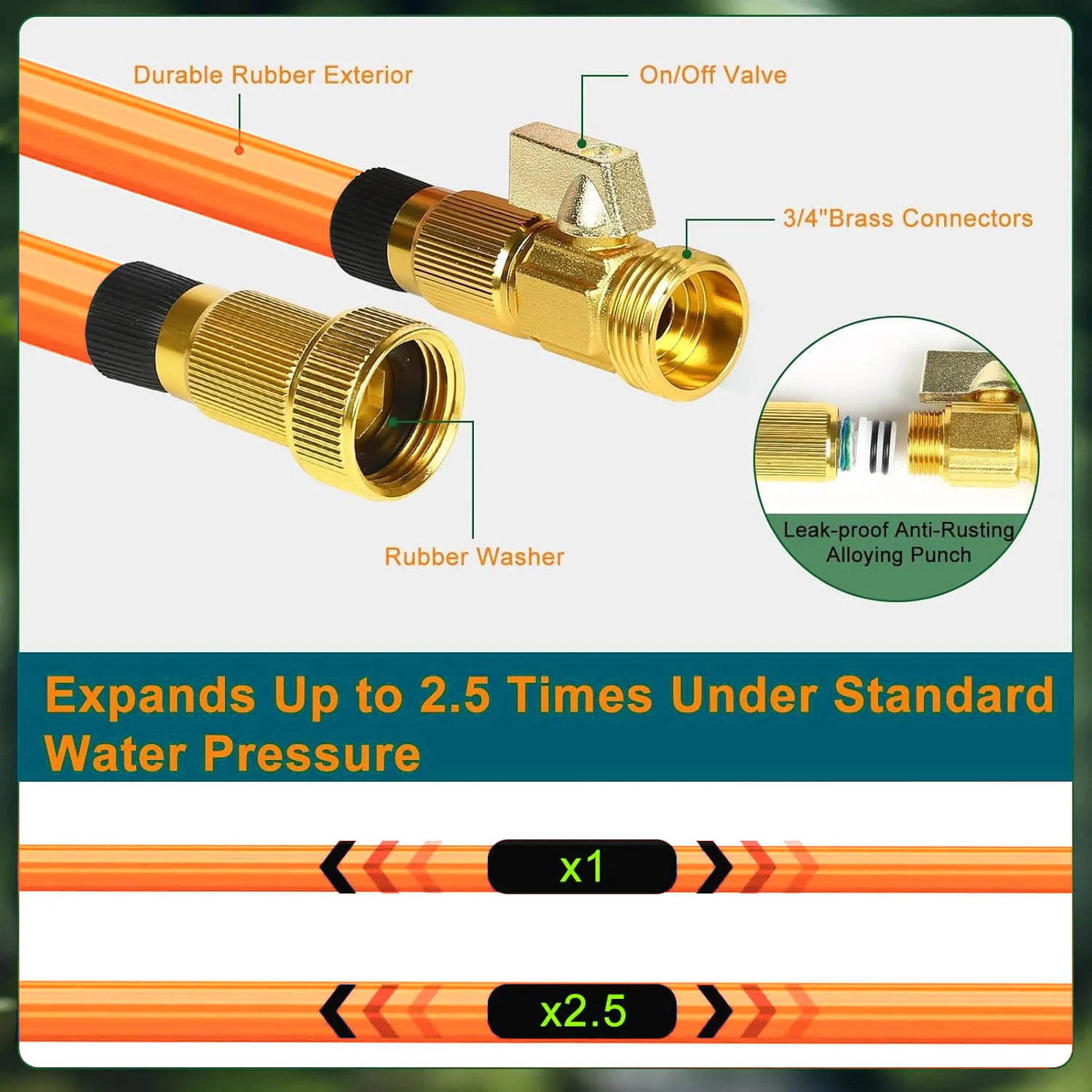 Raddy GH-1 Expandable Garden Hose | Lightweight | 50ft | High-Pressure Resistant  | With 10 Pattern Spray Nozzle | 3/4" Leak-Proof Connector - Image 10