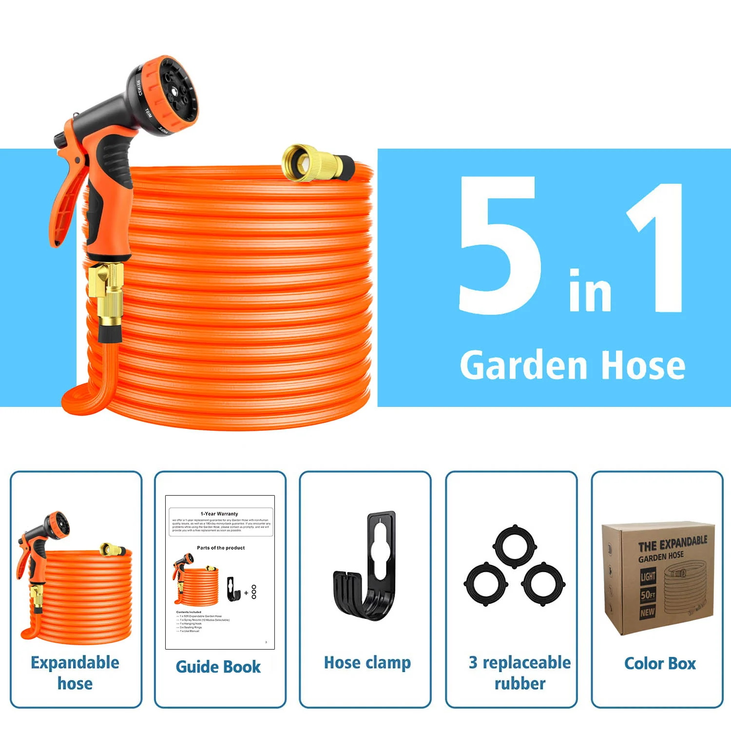 Raddy GH-1 Expandable Garden Hose | Lightweight | 50ft | High-Pressure Resistant  | With 10 Pattern Spray Nozzle | 3/4" Leak-Proof Connector - Image 11