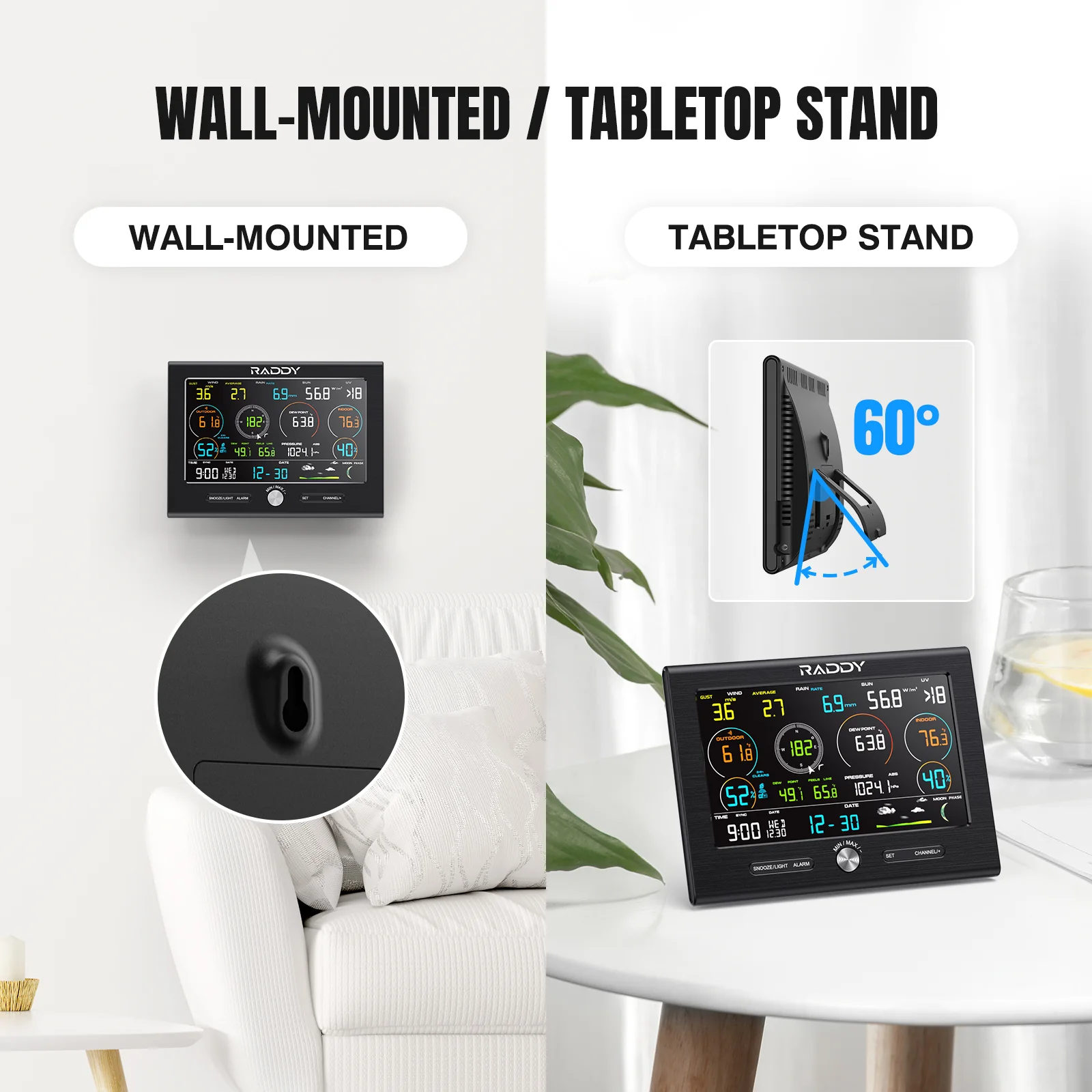 Raddy L7 LoRa Weather Station | Wi-Fi Indoor/Outdoor | 1.9 Miles | 7.2" Display | Rain Gauge | Thermometer | Humidity Sensor - Image 5
