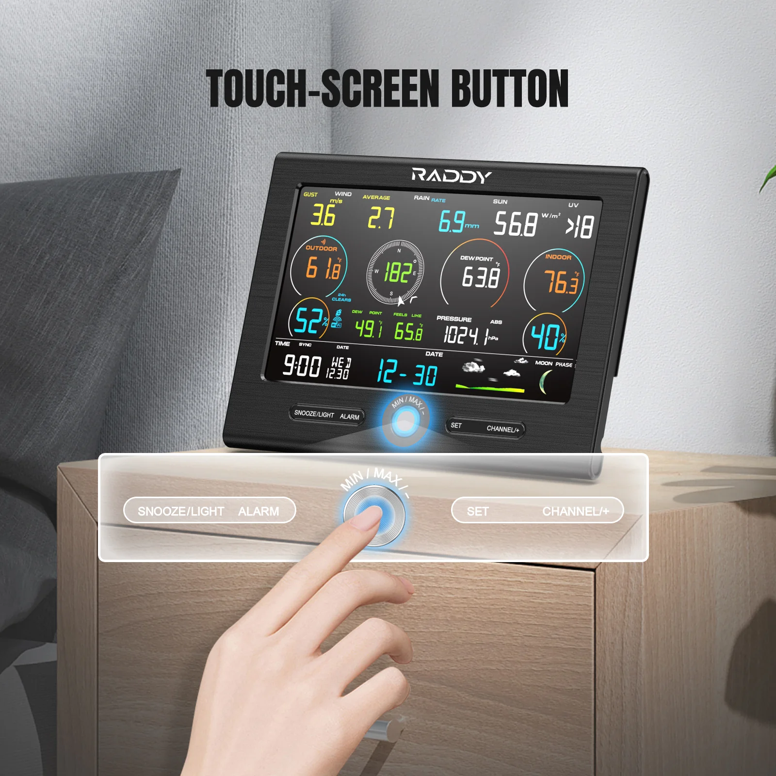 Raddy L7 LoRa Weather Station | Wi-Fi Indoor/Outdoor | 1.9 Miles | 7.2" Display | Rain Gauge | Thermometer | Humidity Sensor - Image 7