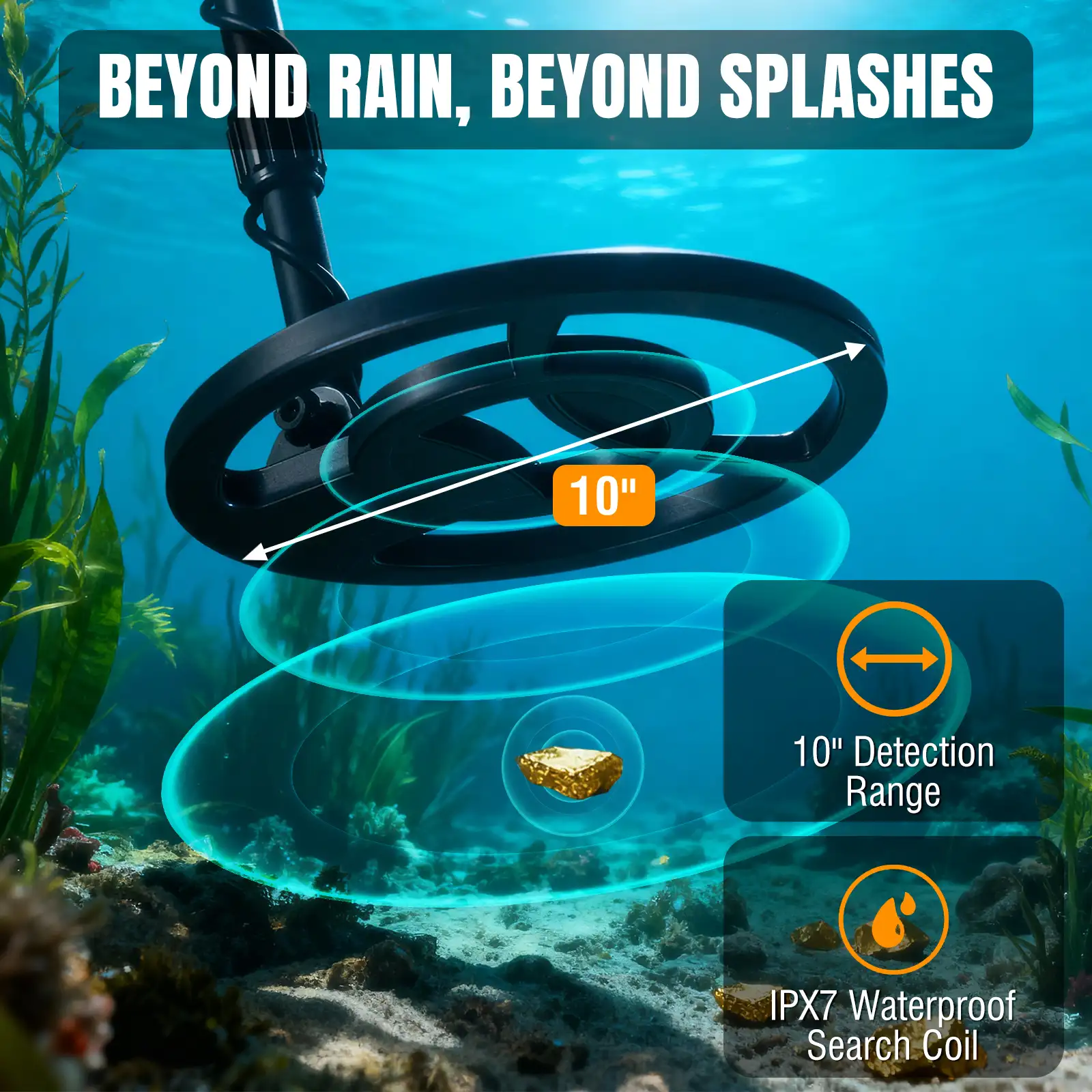Raddy MD120A Professional Adult Metal Detector | 10" IPX7 Waterproof Search Coil | LCD Backlit Display | High Accuracy Gold  Metal Detectors with 4 Modes - Image 2
