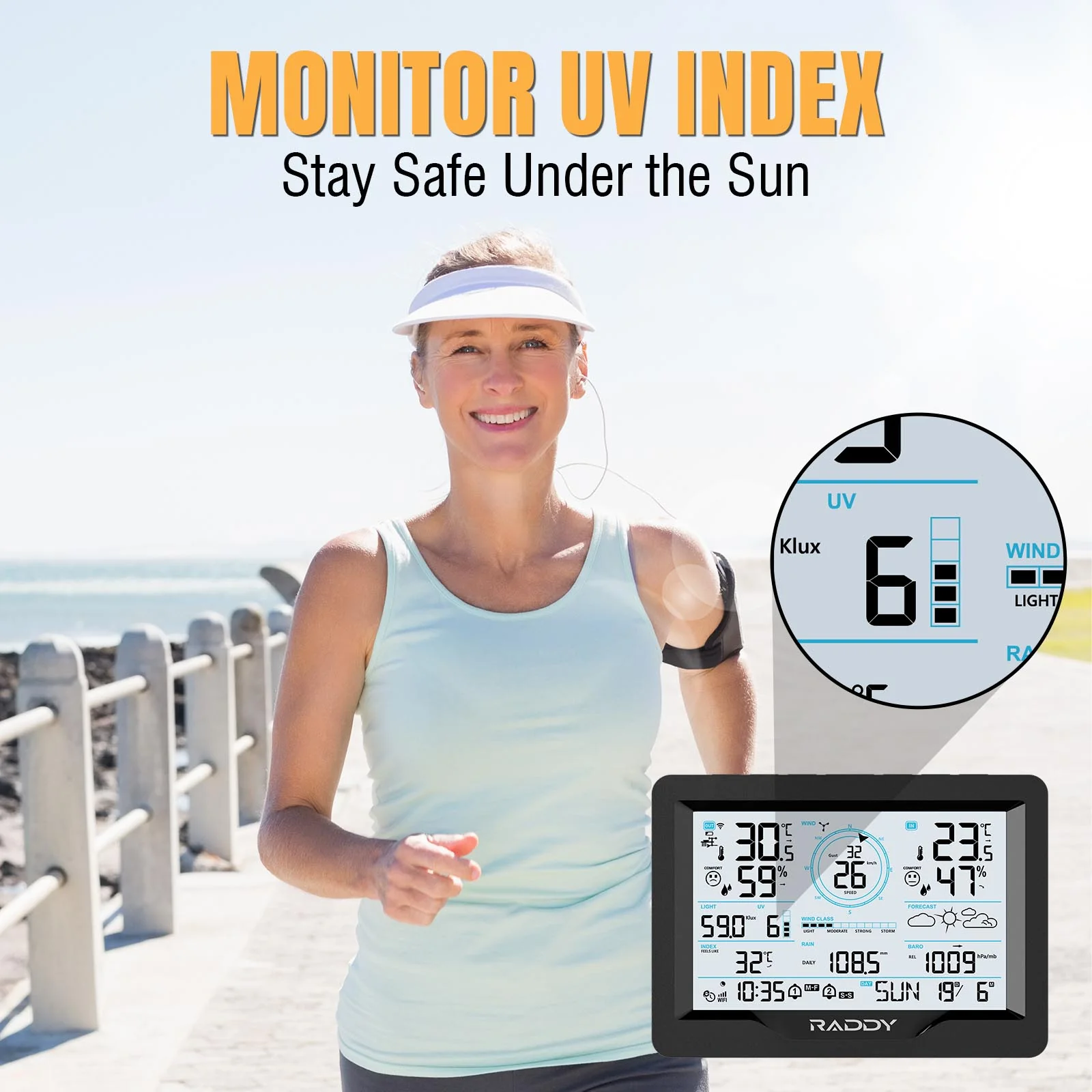 Raddy MN6 Wi-Fi Weather Station | 15-in-1 Wireless Weather Station| Weather Forecast | Adjustable Backlight - Image 11